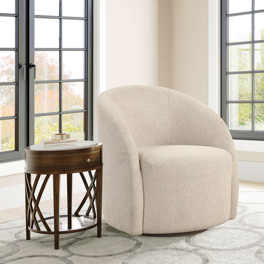 MAVA Style Swivel Accent Chair, Khaki Boucle Fabric