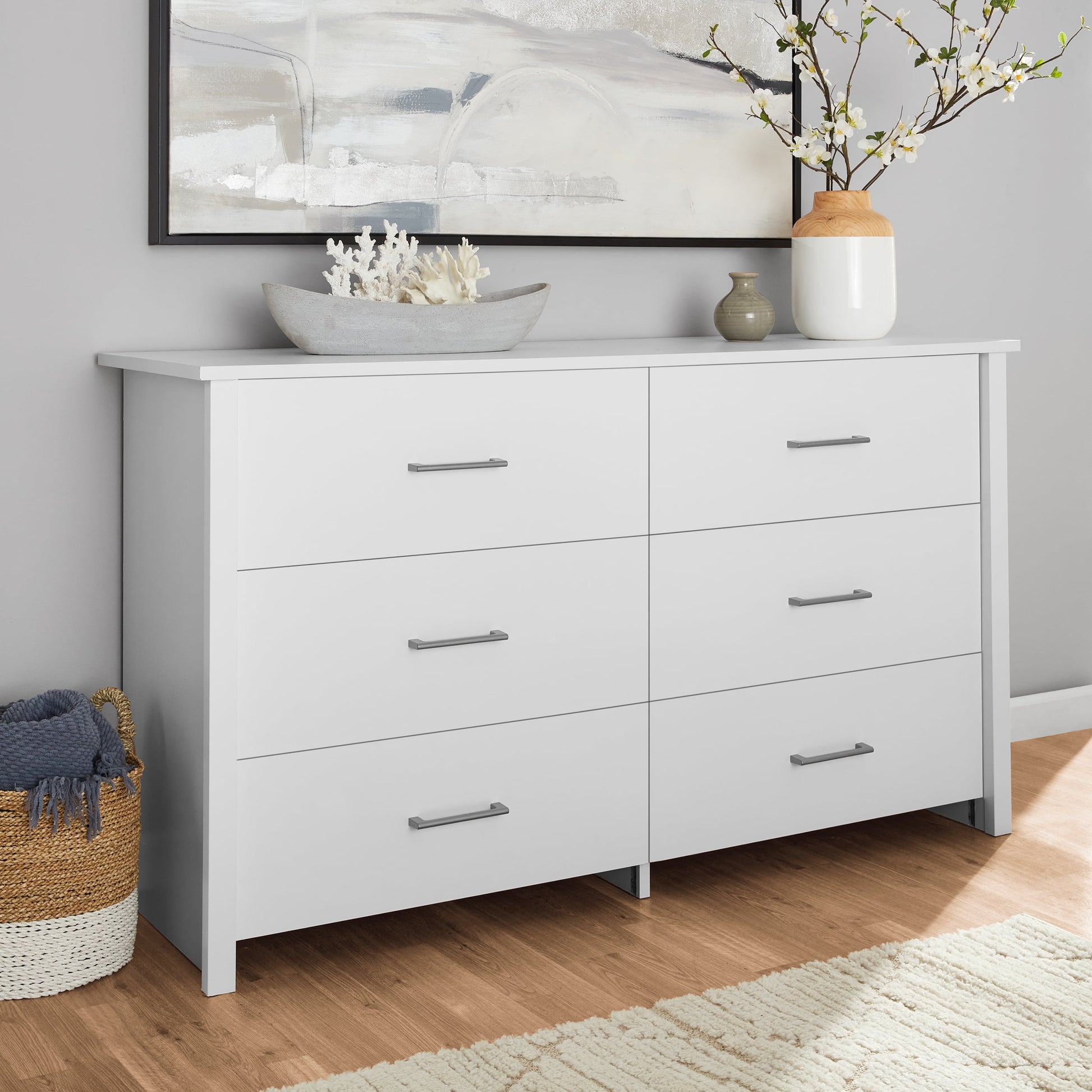 MAVA 6-Drawer Dresser, Soft White Finish