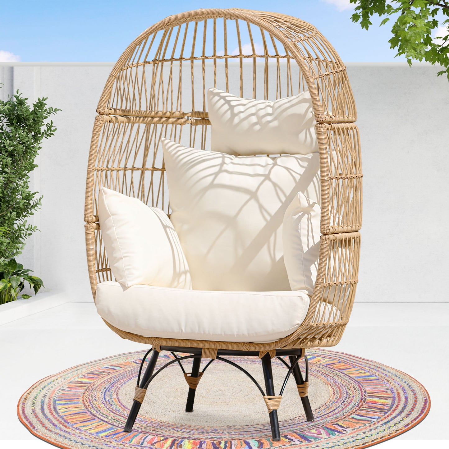 MAVA Outdoor Patio Lounge Chair Boho Stationary Wicker Yellow Egg Chair for Indoor Living Room 440Lb