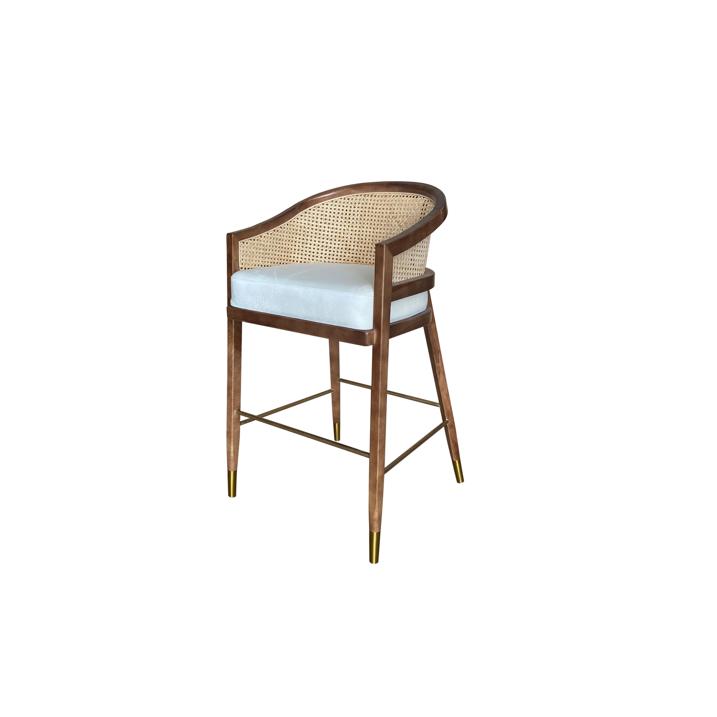 MAVA Modern Rattan Bar Stool, Handmade Solid Wood Sleek Cane, Wicker, Brown