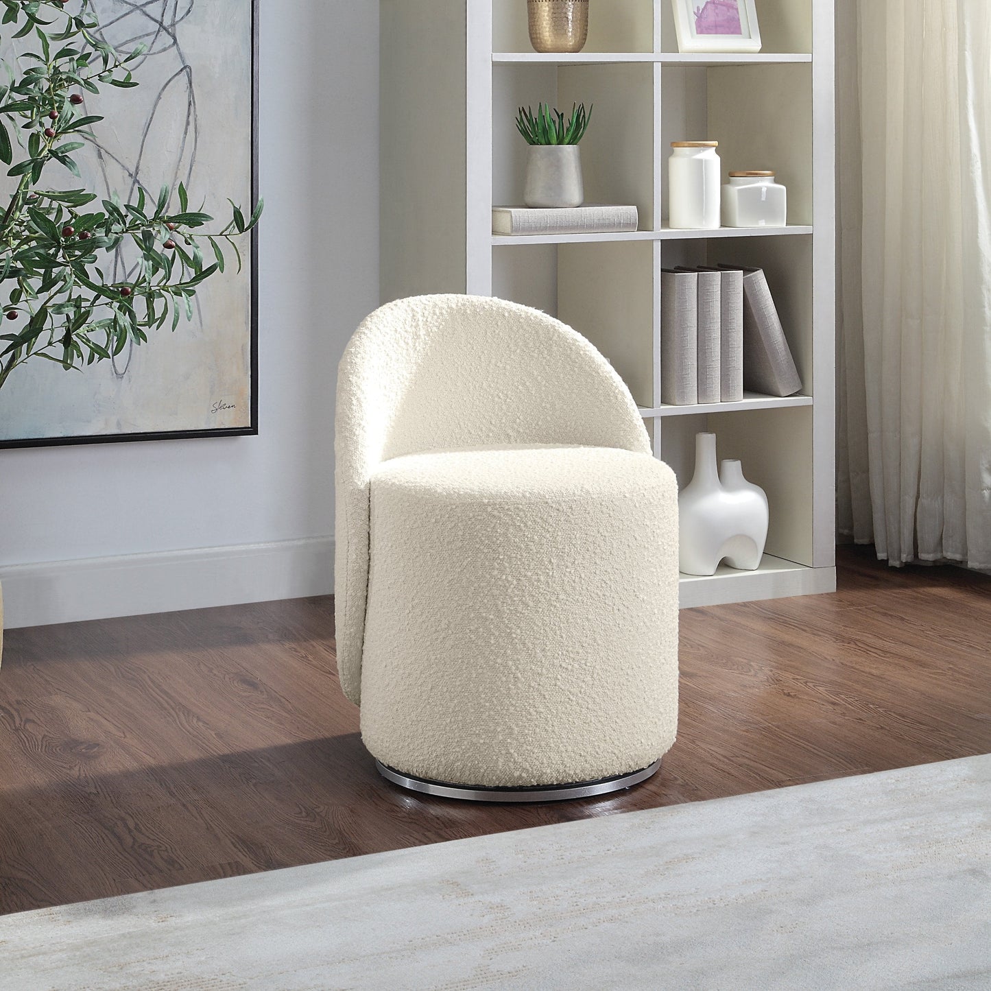 MAVA Fabric Swivel Vanity Chair in Textured Cream Fabric