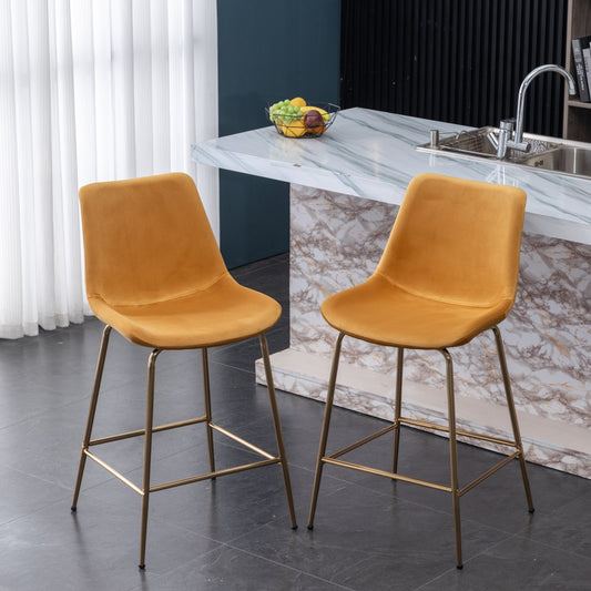 MAVA  Modern Velvet 26.50 in Counter Height Stools - Set of 2 - Gold