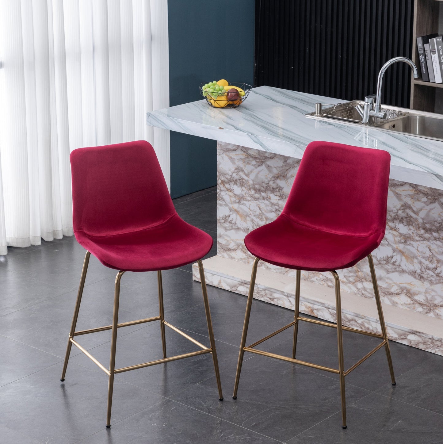 MAVA  Modern Velvet 26.50 in Counter Height Stools - Set of 2 - Gold