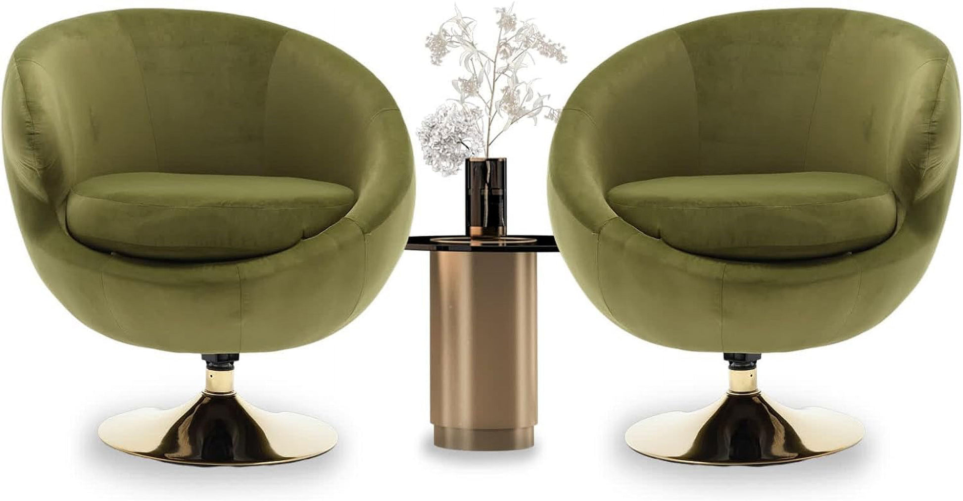 MAVA Modern round Swivel Chair, Green Velvet Accent Chair, 360 Swivel Cuddle Barrel Chair, Gold Base