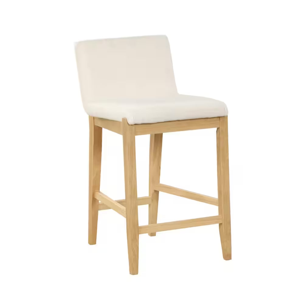 Gracie 24 In. Modern Counter Height Wood Bar Stool W/ Back, Textured Linen Upholstery, Cream Boucle/Warm Pine, Set of 4