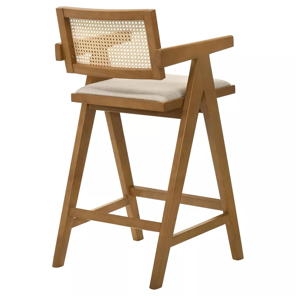 MAVA Home Furnishings Kane Solid Wood Bar Stool with Woven Rattan Back and Upholstered Seat Light Walnut (Set of 2)