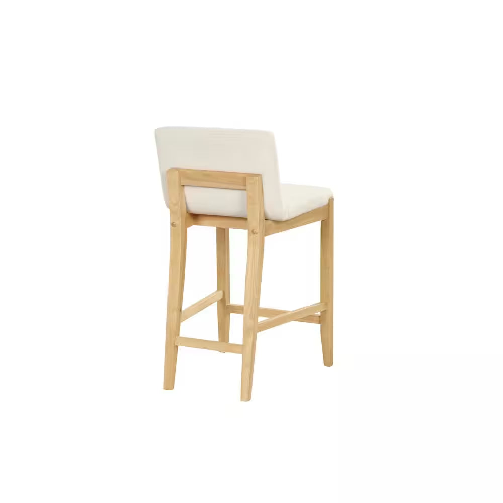 Gracie 24 In. Modern Counter Height Wood Bar Stool W/ Back, Textured Linen Upholstery, Cream Boucle/Warm Pine, Set of 4