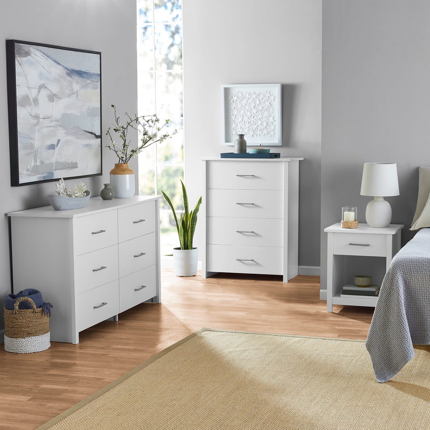 MAVA 6-Drawer Dresser, Soft White Finish