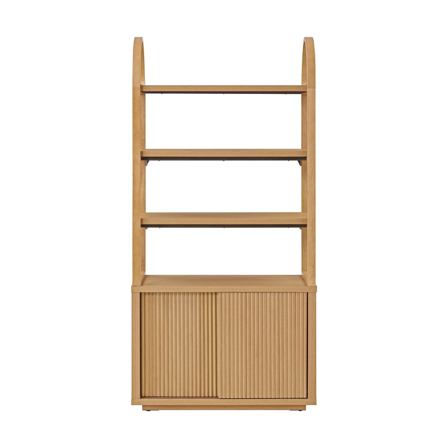 Fluted 3-Shelf Bookcase with Storage Cabinet by Drew Barrymore, Light Honey Wood Finish