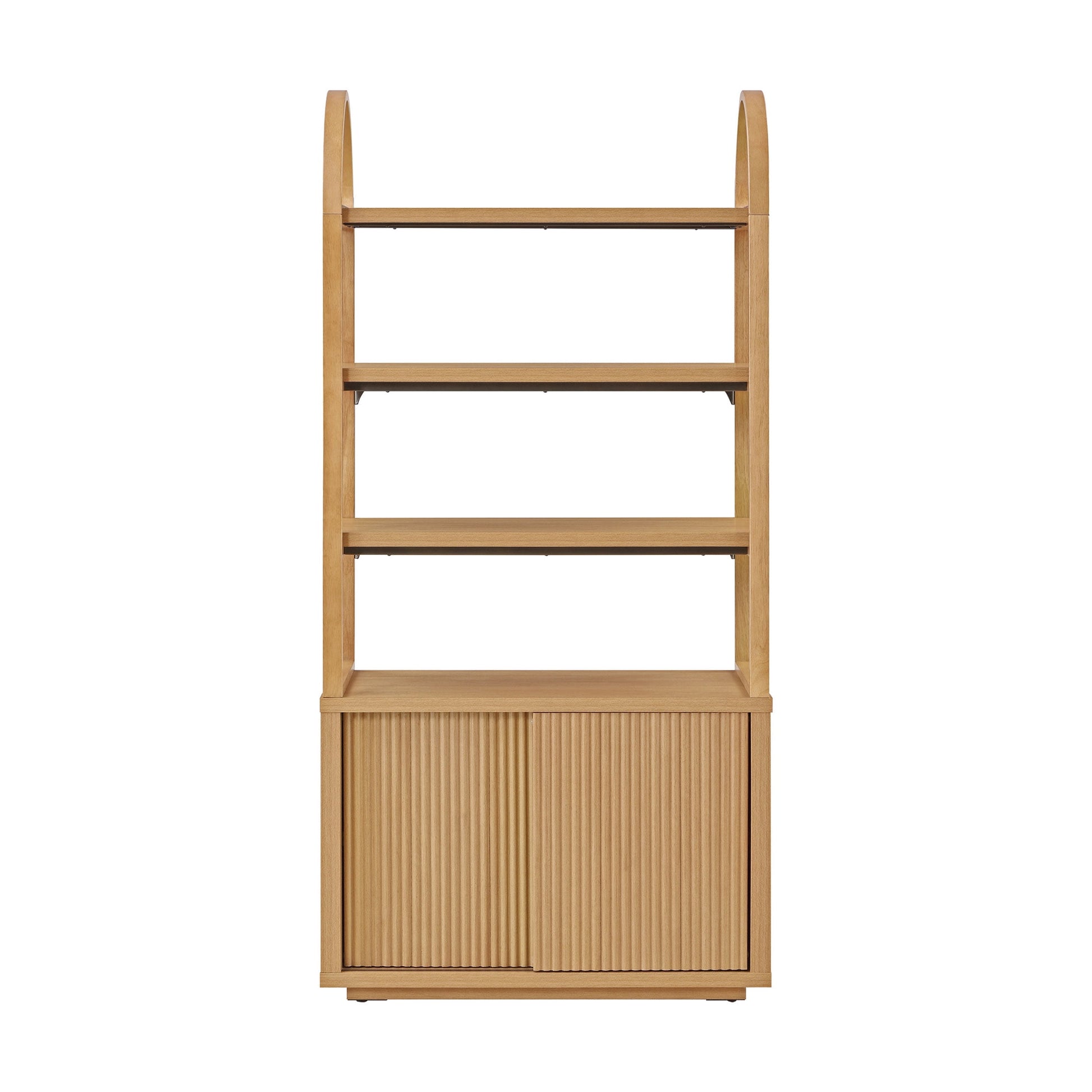 Fluted 3-Shelf Bookcase with Storage Cabinet by Drew Barrymore, Light Honey Wood Finish