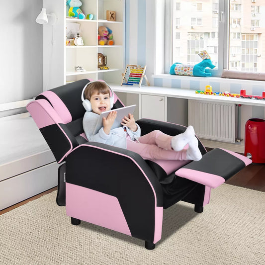 MAVA Infans Kids Youth Gaming Sofa Recliner W/ Headrest & Footrest PU Leather Pink