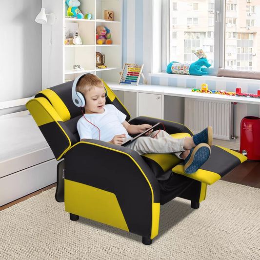 MAVA Infans Kids Youth Gaming Sofa Recliner W/Headrest & Footrest PU Leather Yellow