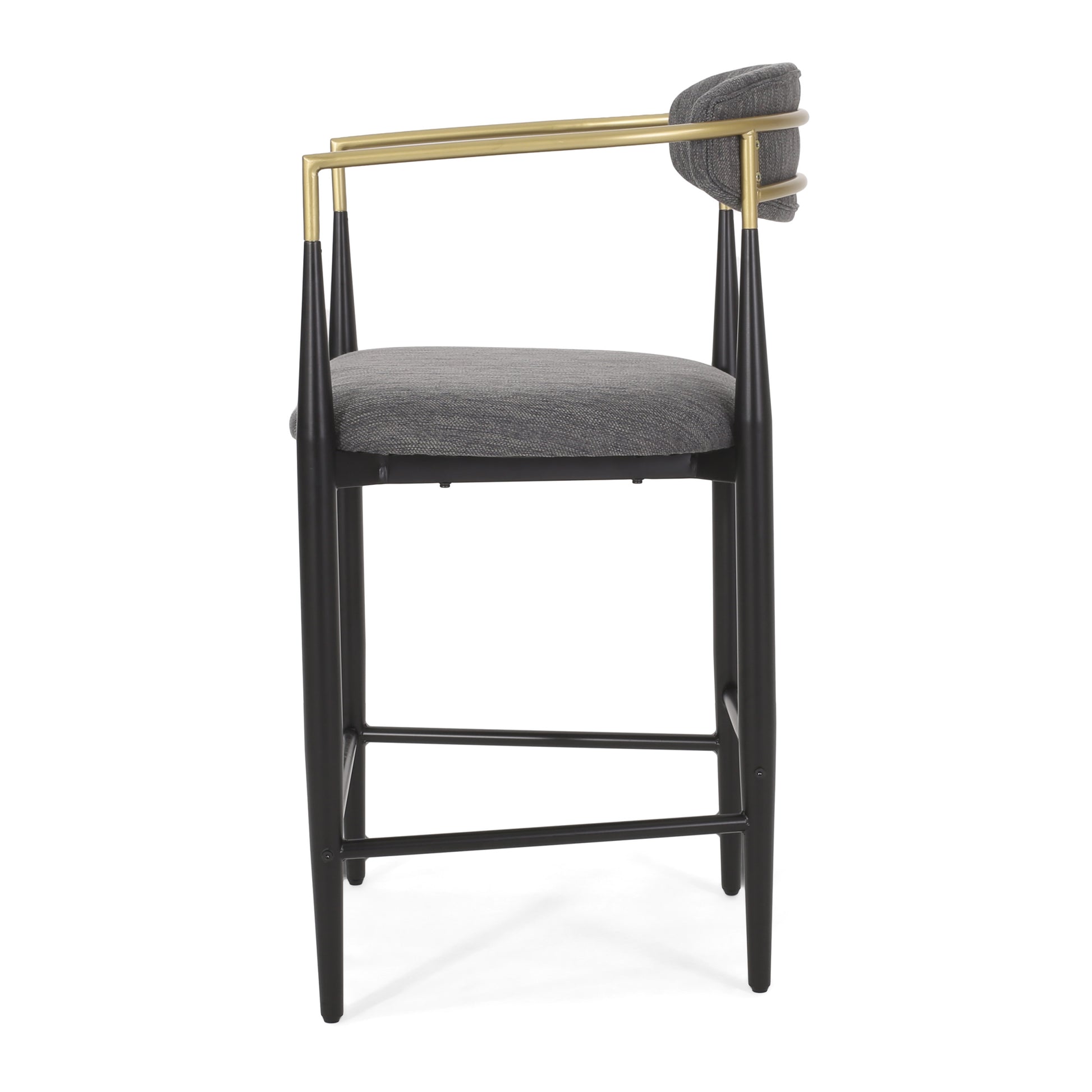 MAVA Indoor Fabric and Metal 25 Inch Counter Stools, Set of 2, Charcoal, Black, and Gold