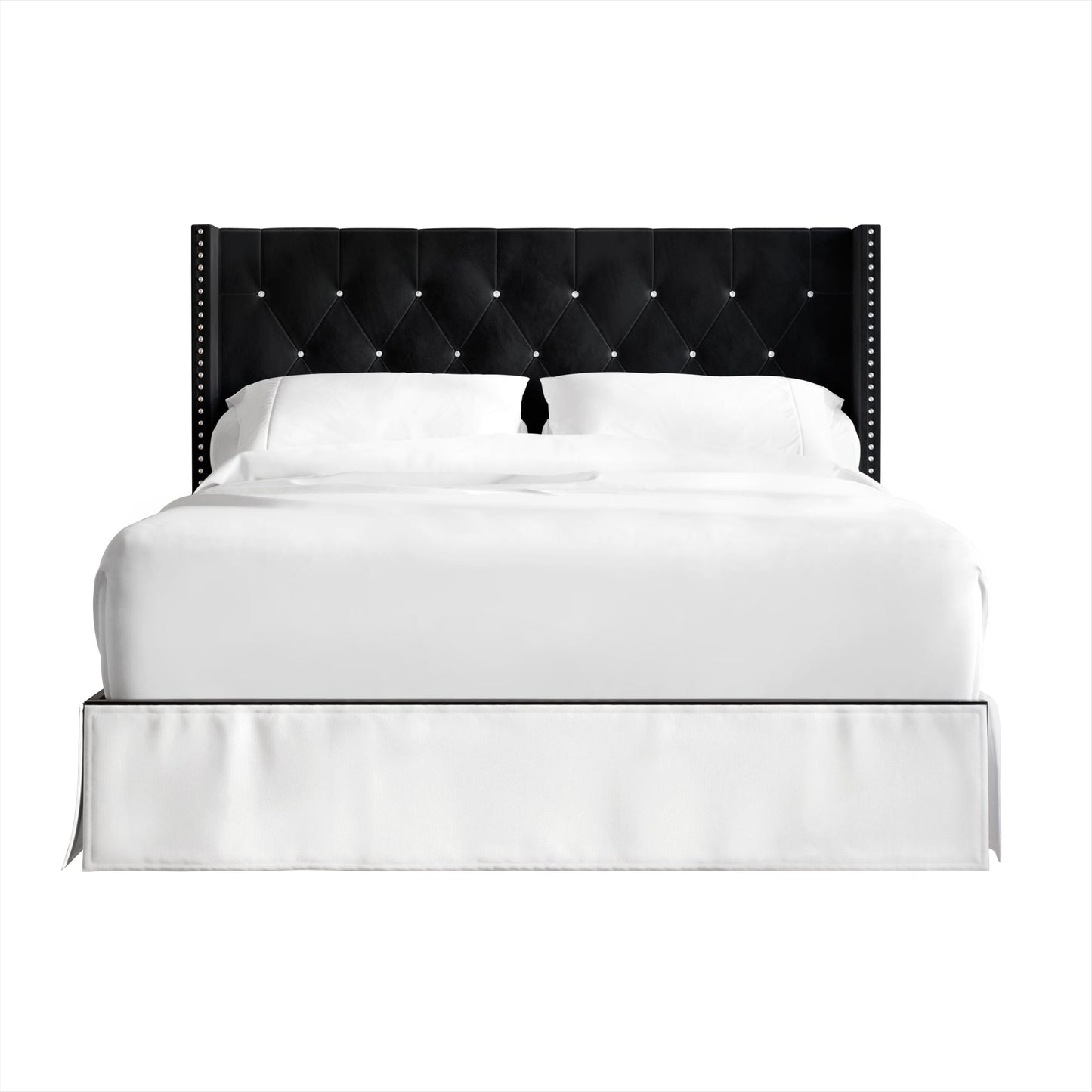 MAVA Velvet Upholstered Bed, Black, Full