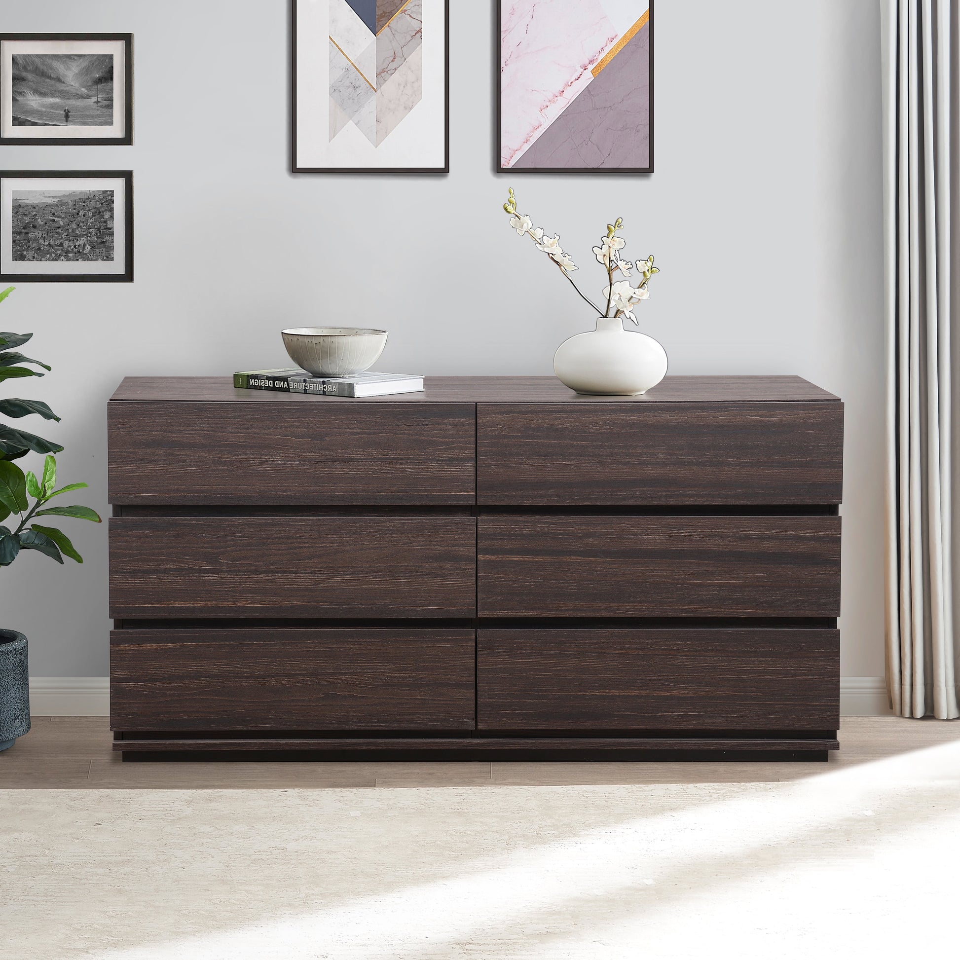 MAVA Steele 6-Drawer Dresser , Tobacco Oak Finish