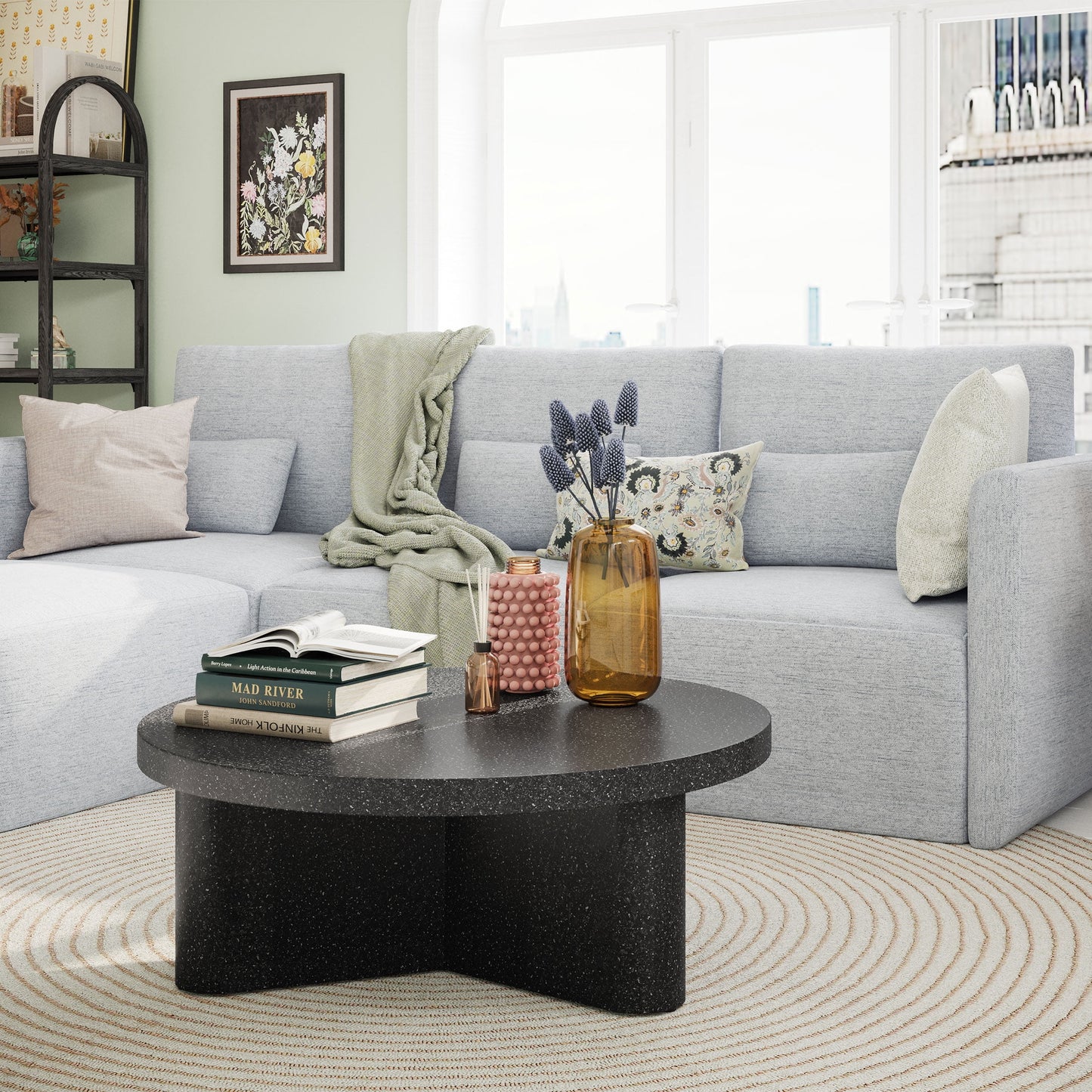 MAVA Modular Sectional Sofa with Ottoman by Drew Barrymore, Gray Fabric