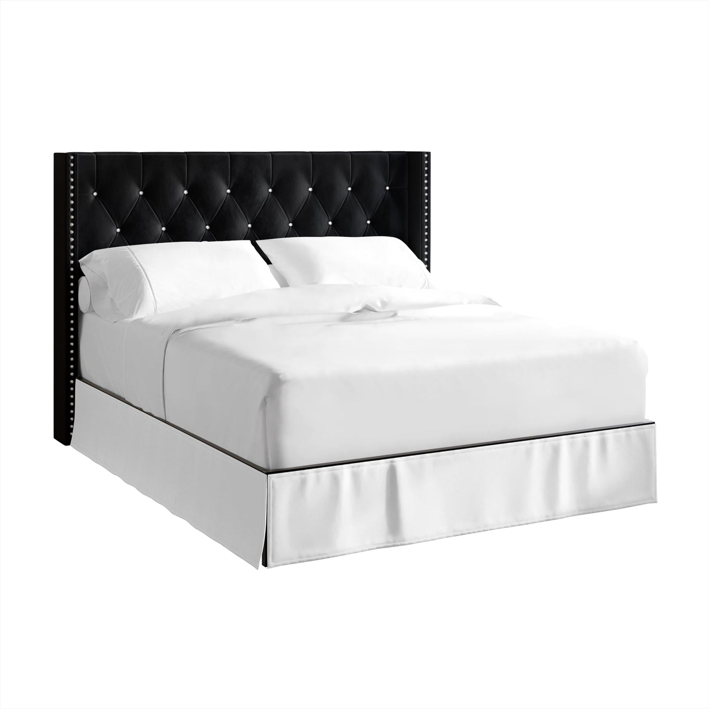 MAVA Velvet Upholstered Bed, Black, Full