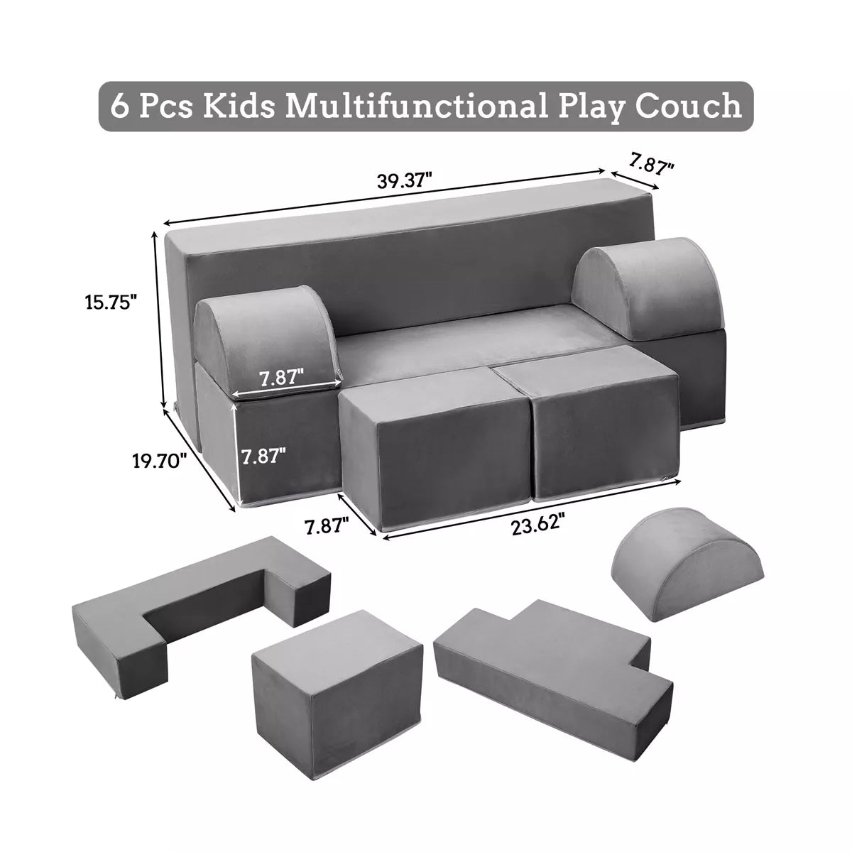 MAVA 6PCS Modular Kids Play Sofa, Toddler Couch Play Couch for Playroom, Foam Modular Couch for Girls & Boys