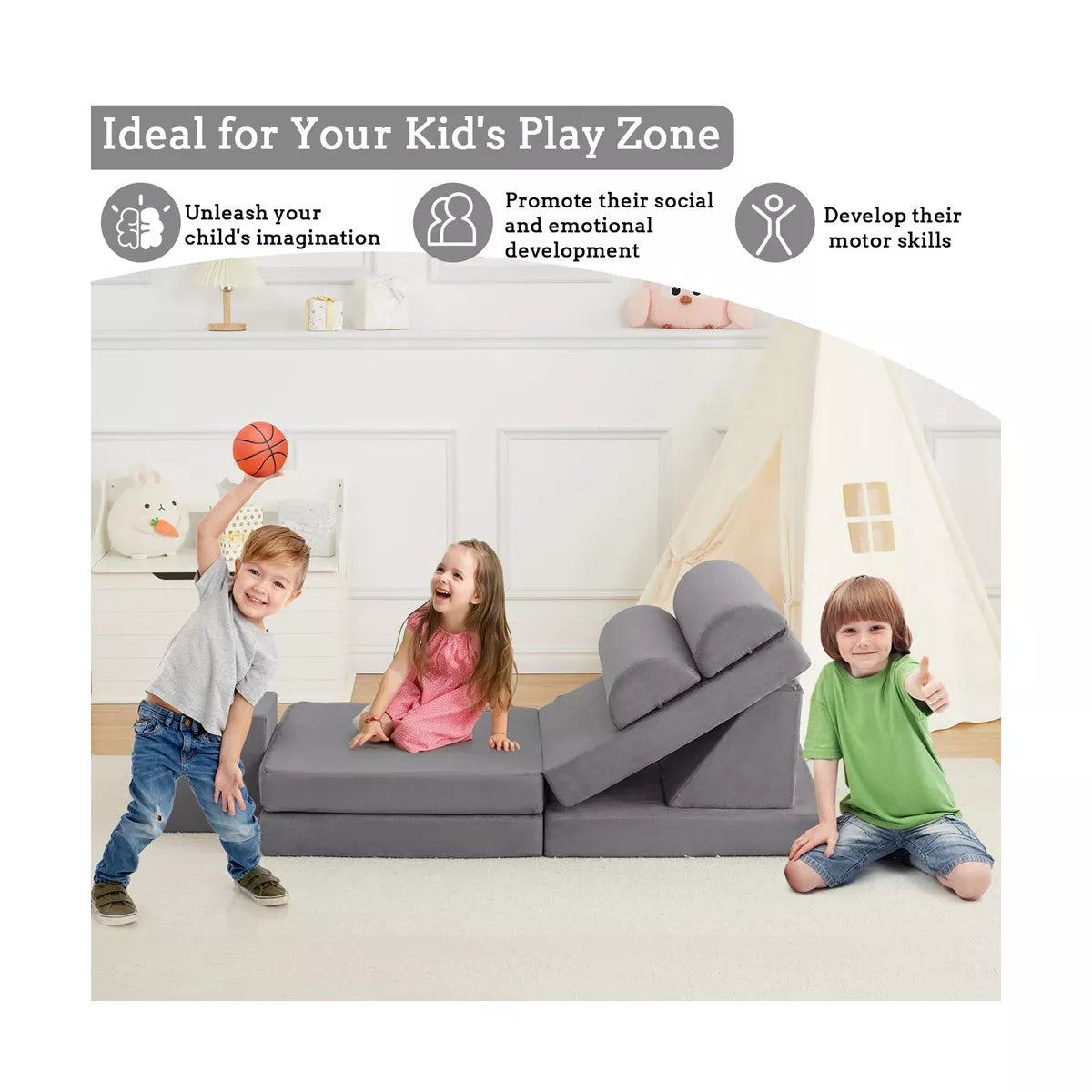 MAVA 10PCS Modular Kids Play Couch for Playroom Kids Modular Couch, Convertible Foam Couch Kids Play Set for Creative Play, Modular Couch for Kids