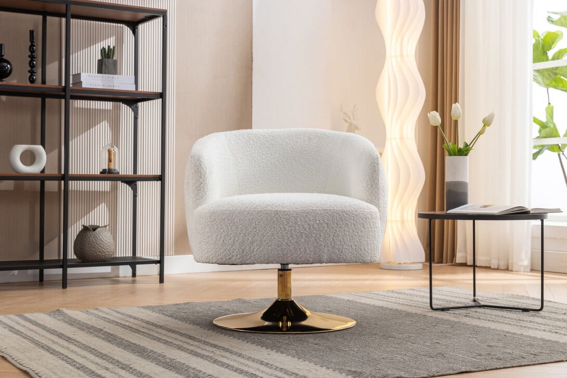 MAVA Accent Swivel Chair, Sofa Chairs with Gold Metal round Base,Home Office Chair for Hotel, Bedroom, Office, Lounge,White