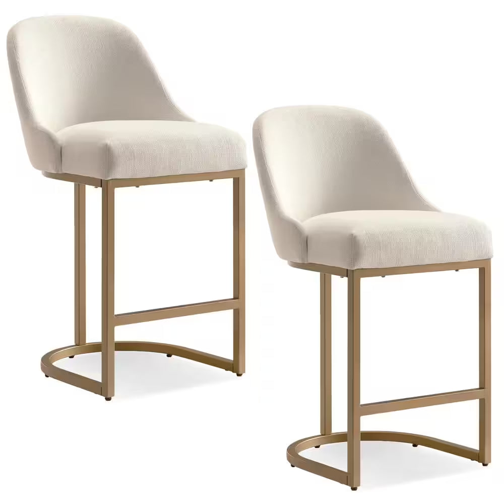 MAVA White Counter Stool with Gold Metal Base (Set of 2)