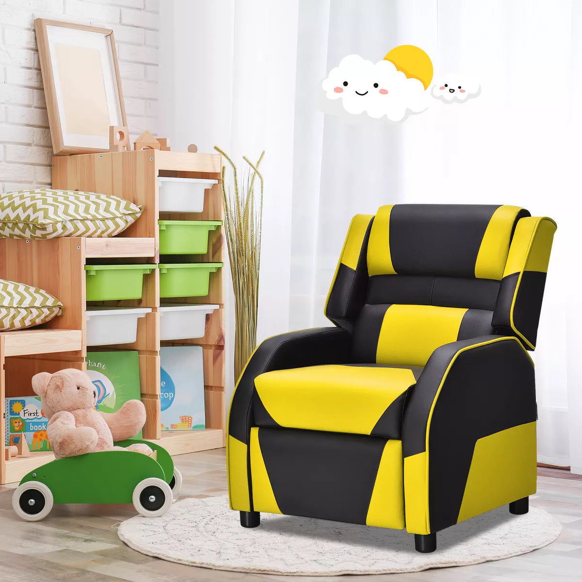 MAVA Infans Kids Youth Gaming Sofa Recliner W/Headrest & Footrest PU Leather Yellow