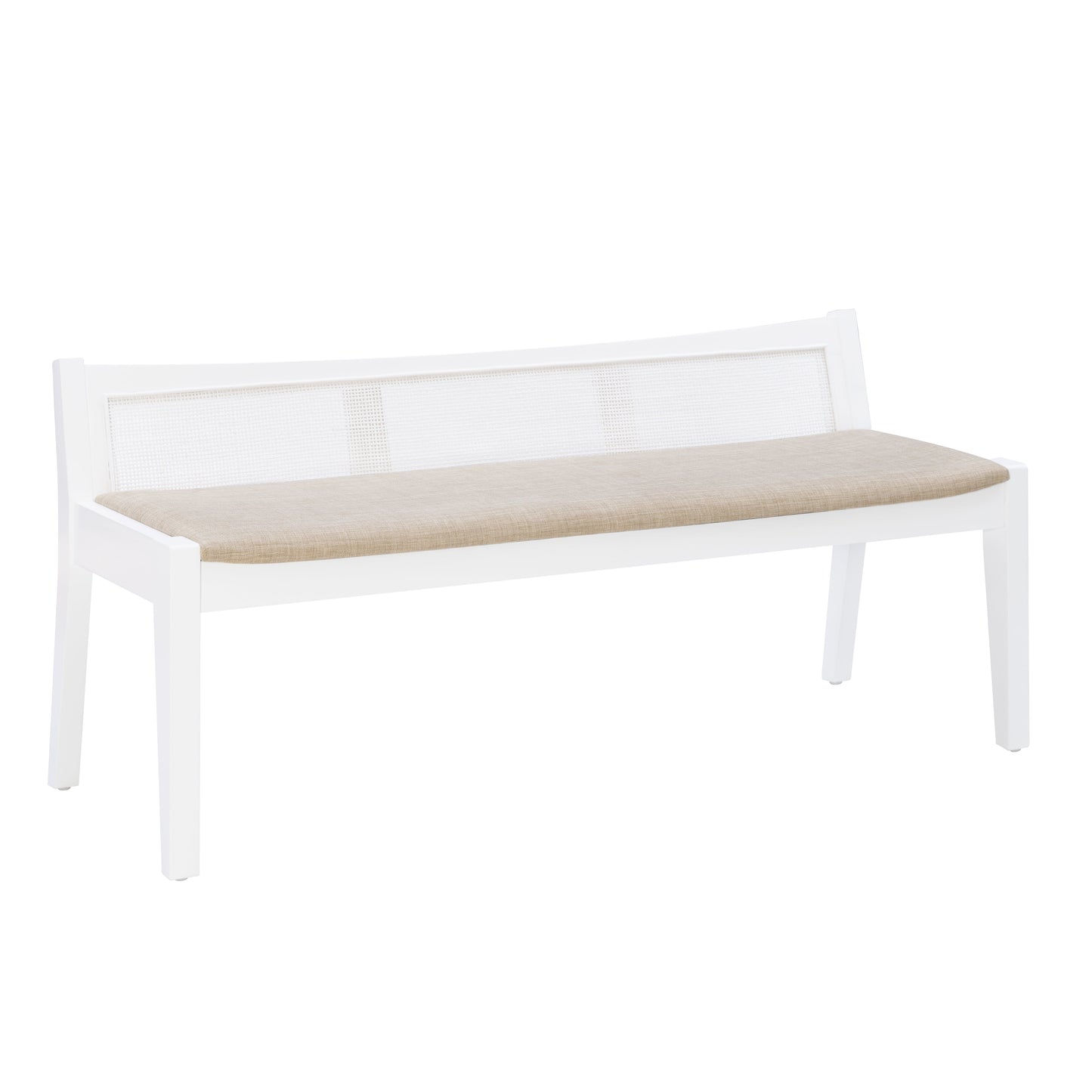 MAVA Bench with Rattan Cane Back, White