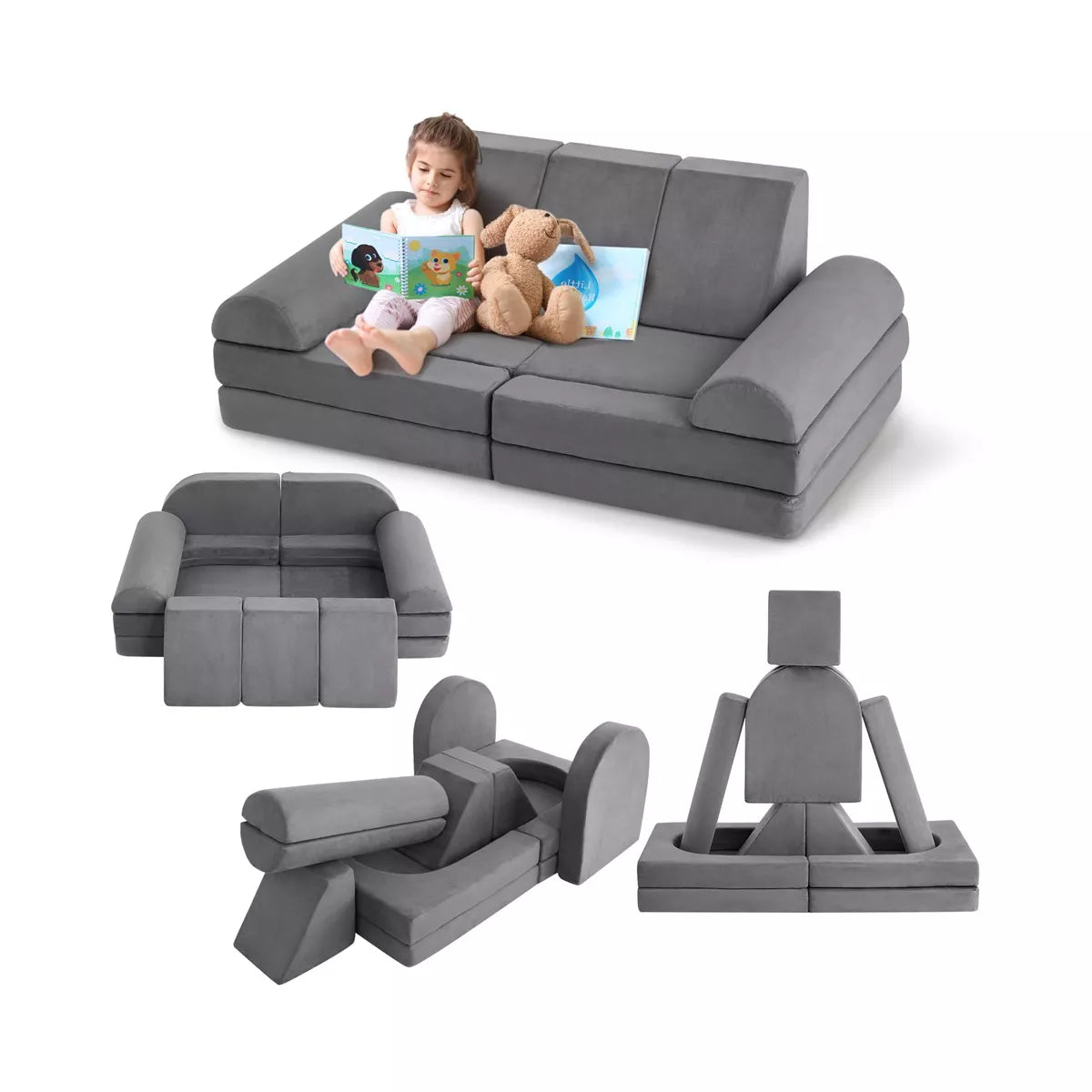 MAVA 10PCS Modular Kids Play Couch for Playroom Kids Modular Couch, Convertible Foam Couch Kids Play Set for Creative Play, Modular Couch for Kids