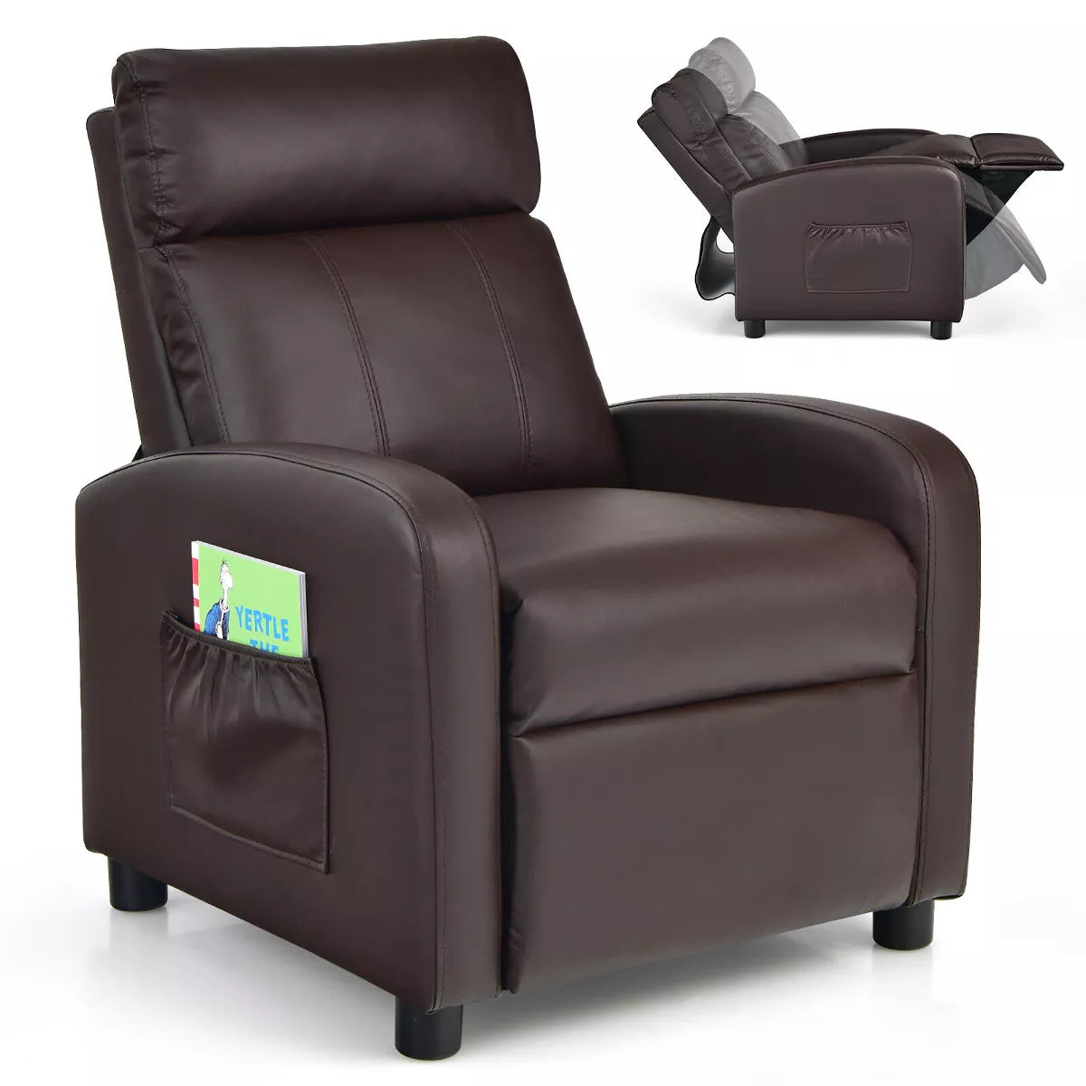 MAVA Kids Recliner Chair Adjustable Leather Sofa Armchair W/ Footrest Side Pocket