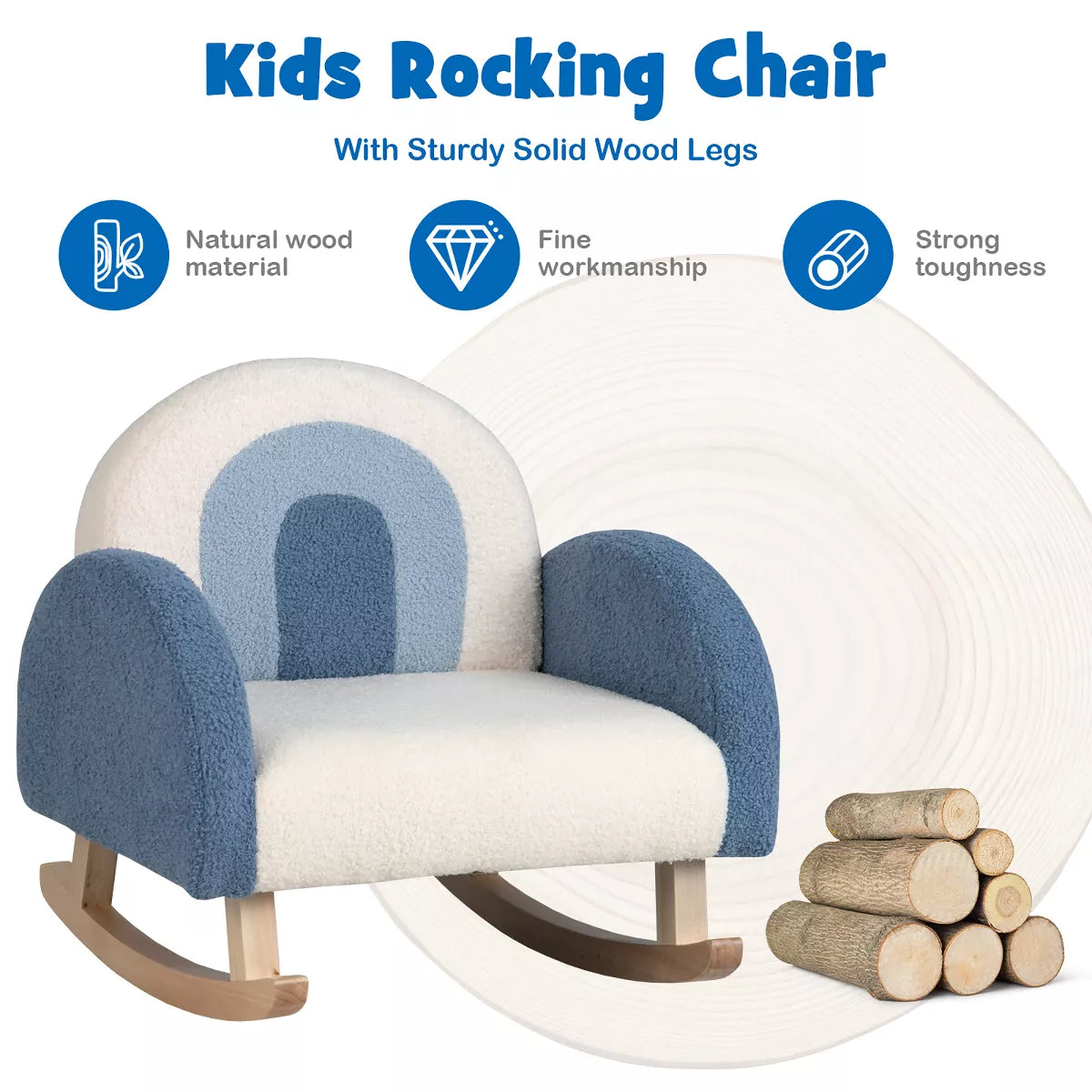 MAVA Kids Rocking Chair Children Armchair Velvet Upholstered Sofa W/ Solid Wood Legs