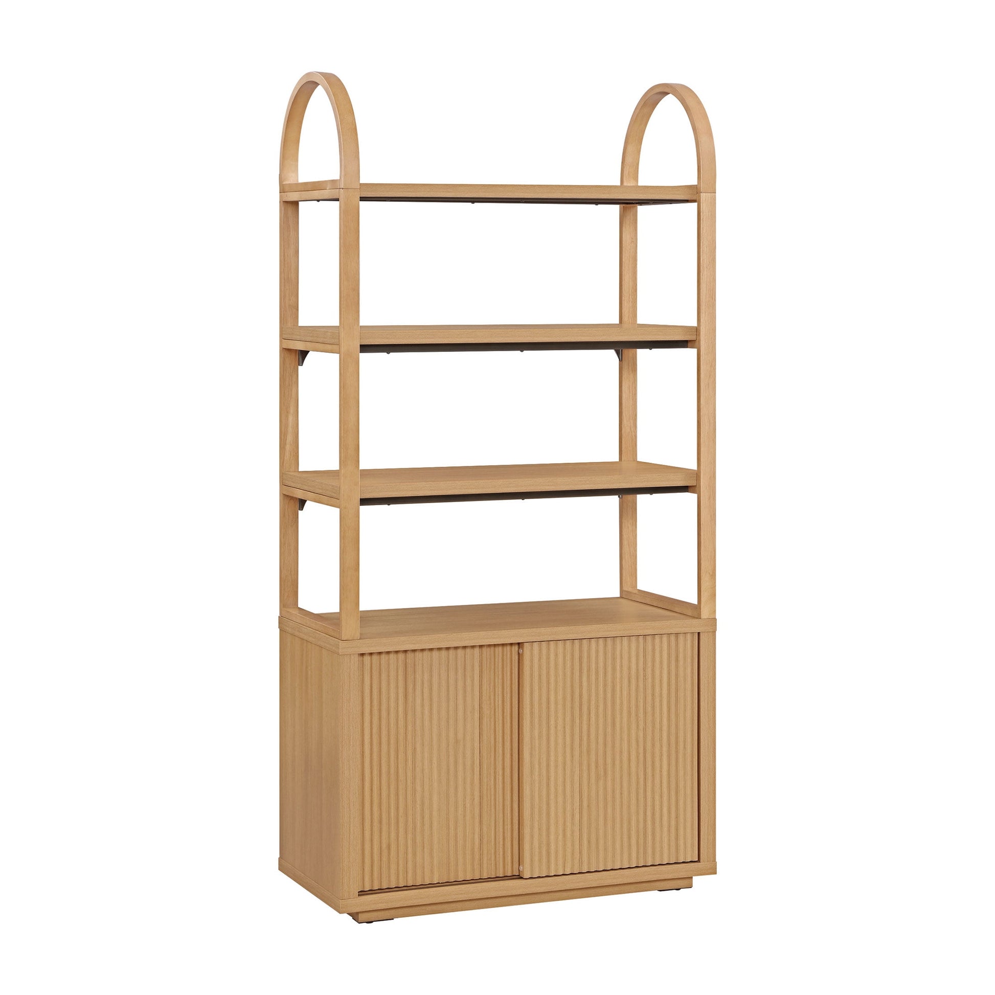 Fluted 3-Shelf Bookcase with Storage Cabinet by Drew Barrymore, Light Honey Wood Finish