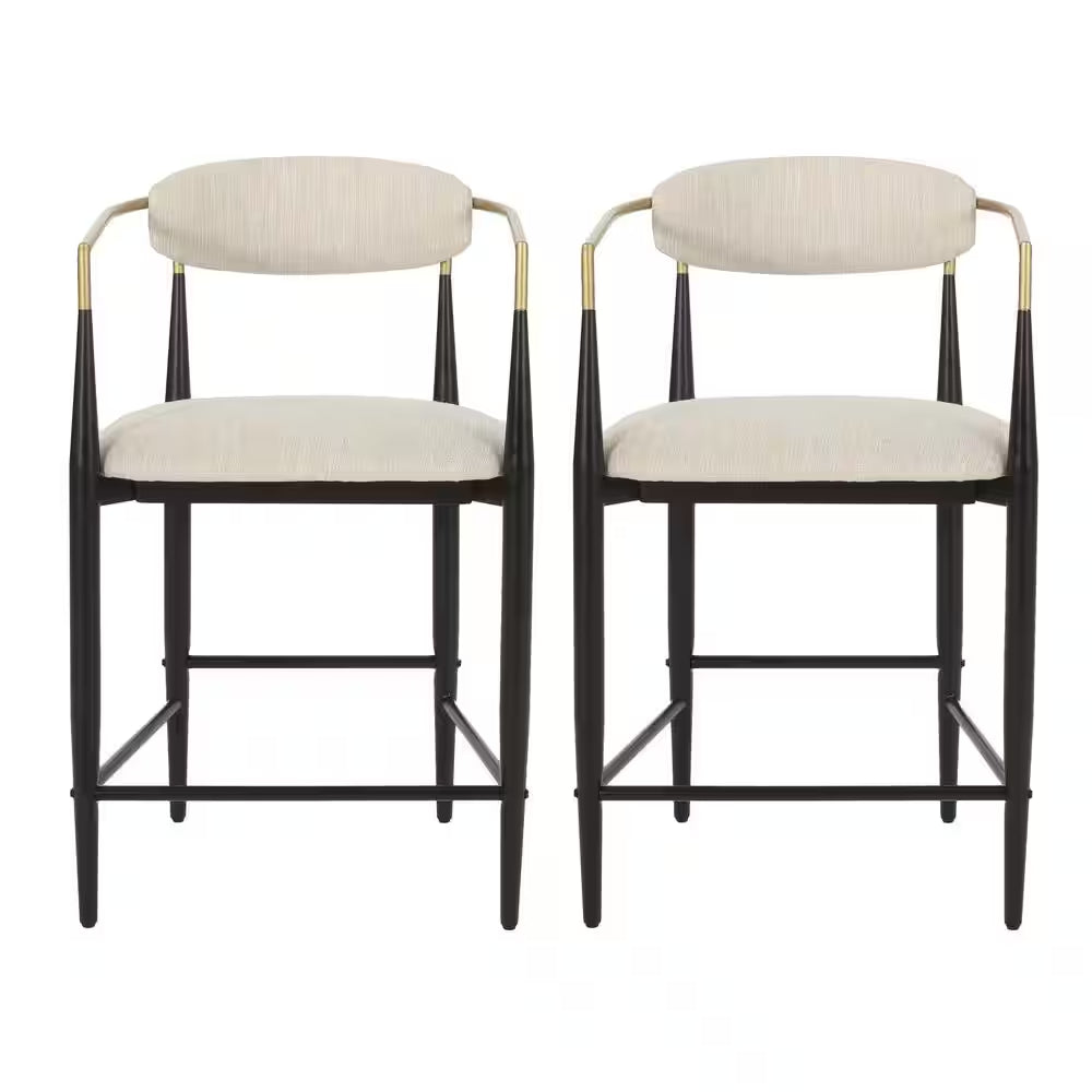 MAVA 37.25 In. Low Back Beige and Black Wood Counter Stool (Set of 2) Extra Tall