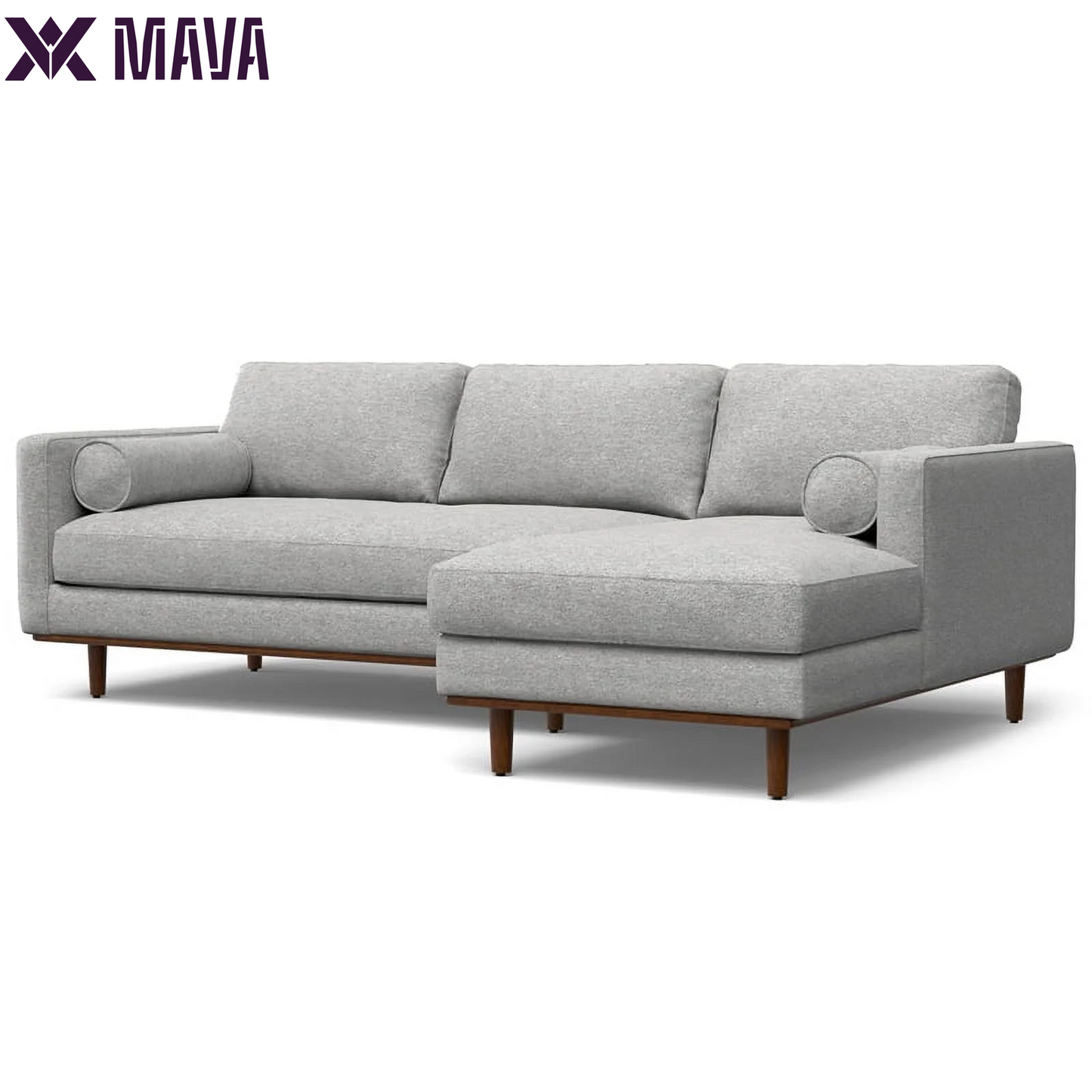 MAVA Mid Century Sectional 102 Inch Wide Sofa in Mist Grey Woven-Blend Fabric