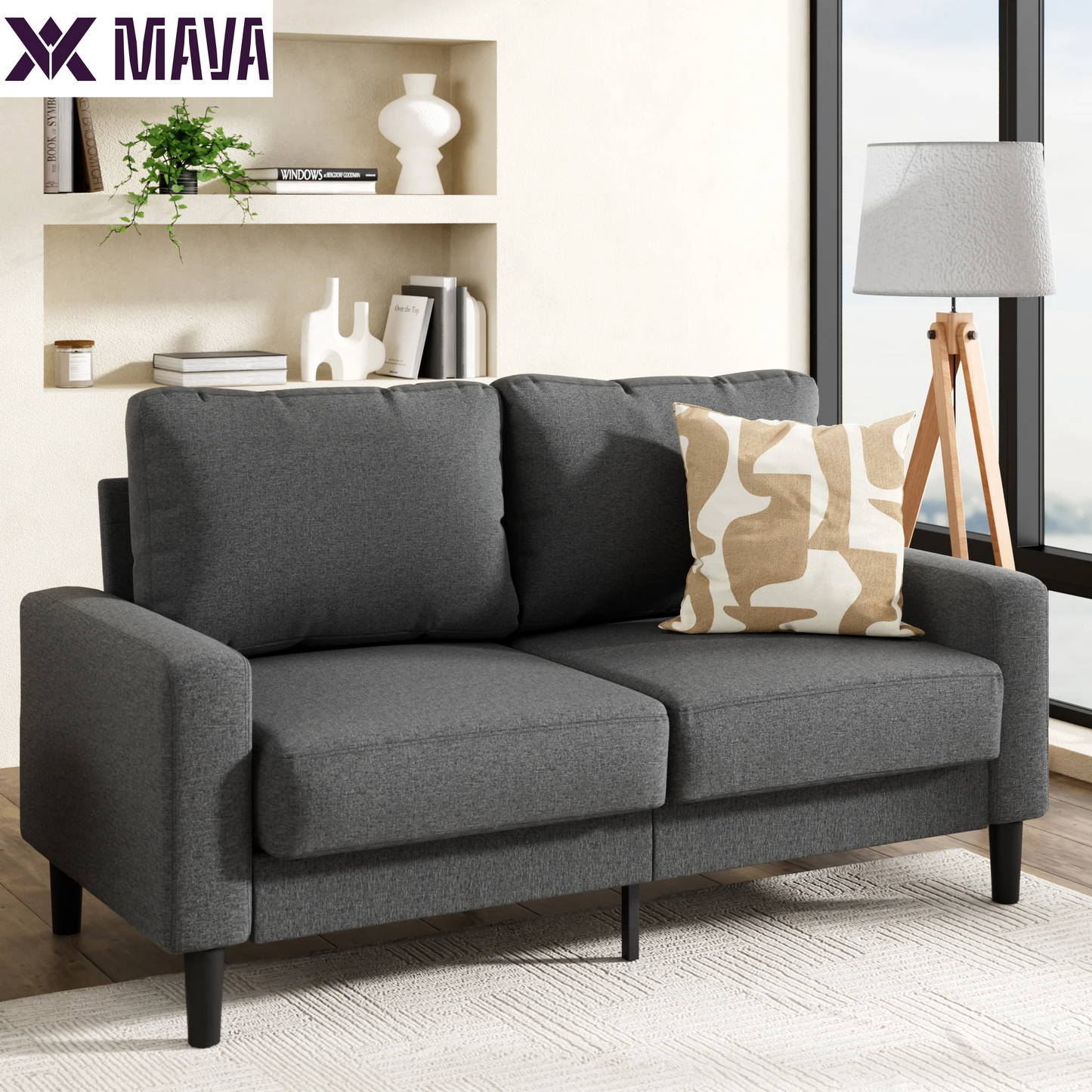 MAVA 76" Harmony Indoor Fabric Sofa, Dark Gray