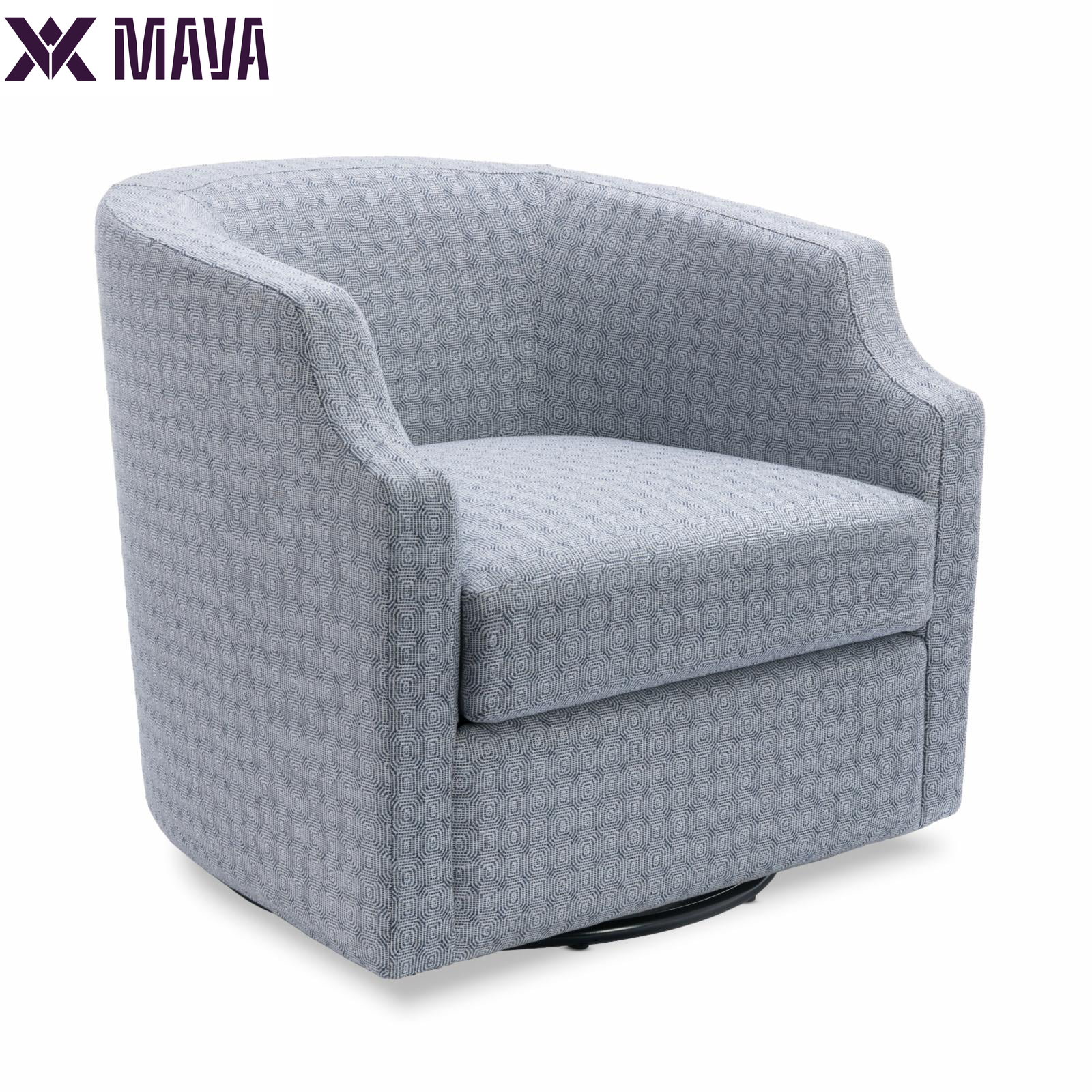 MAVA White Linen Fabric Upholstered Modern Swivel and Rocker Barrel Chair