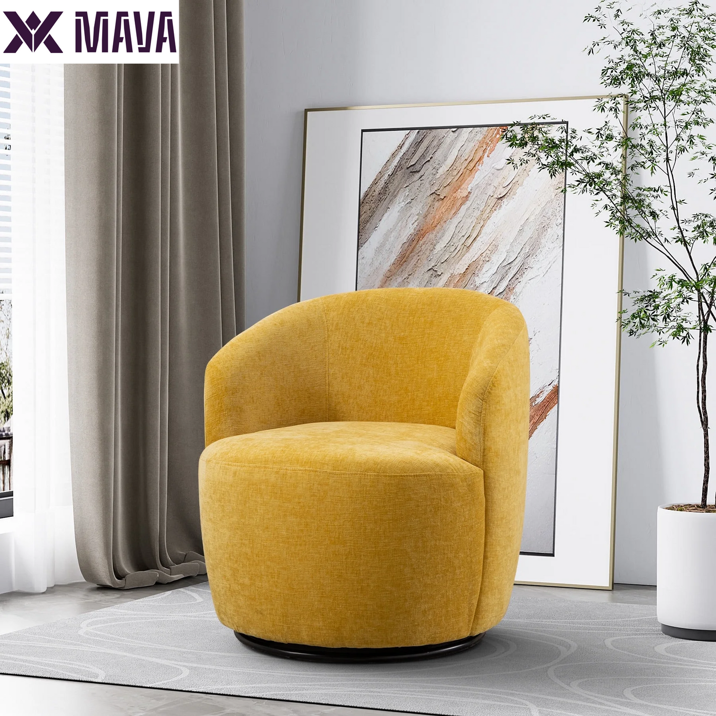 MAVA Swivel Barrel Chair Set of 2, Upholstered Boucle Swivel Accent Chair, Comfy Sherpa Swivel Lounge Chair, Modern 360 Swivel Arm Chair Reading Chair for Living Room Bedroom Club, Ivory Chenille