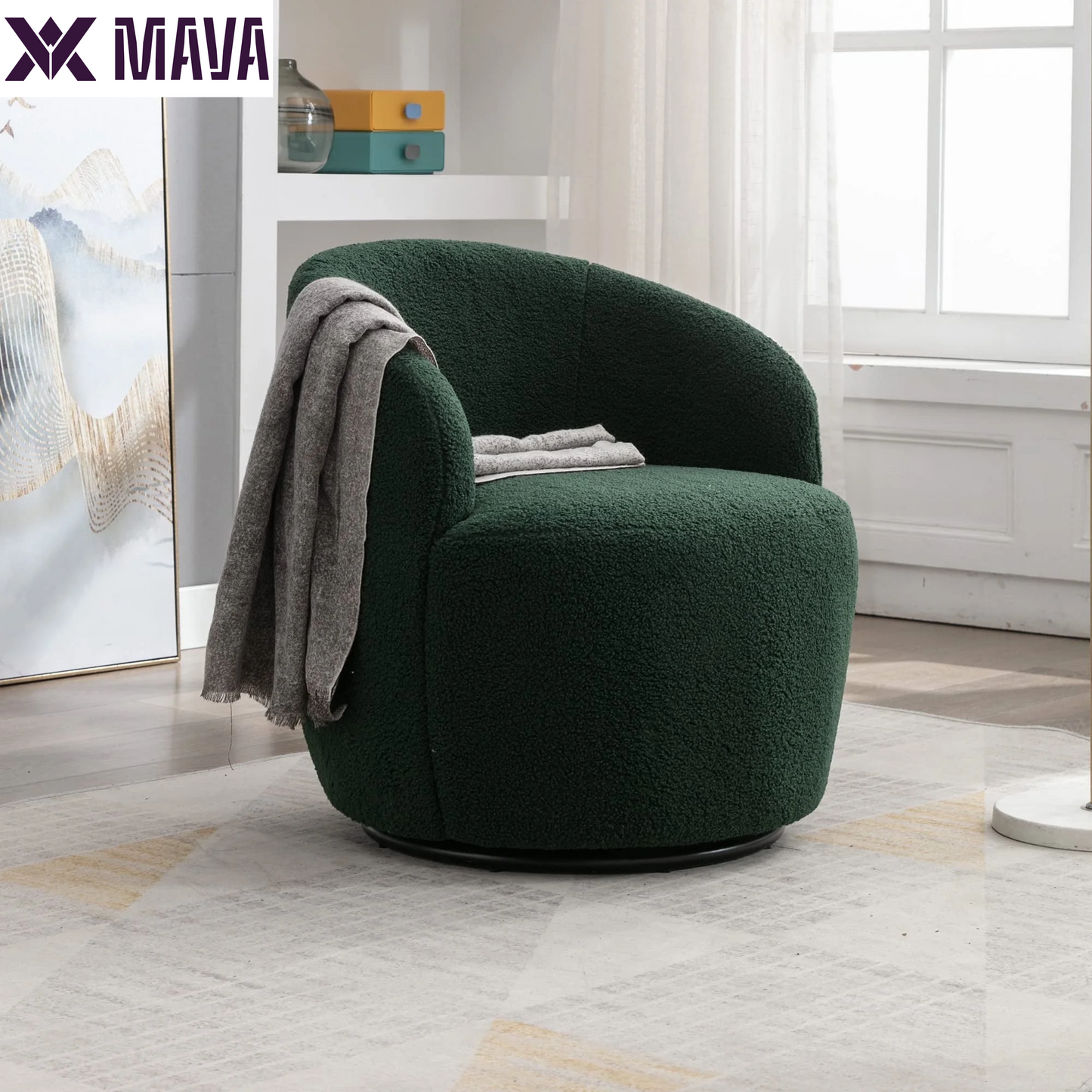 MAVA Swivel Barrel Chair Set of 2, Upholstered Boucle Swivel Accent Chair, Comfy Sherpa Swivel Lounge Chair, Modern 360 Swivel Arm Chair Reading Chair for Living Room Bedroom Club, Ivory Chenille