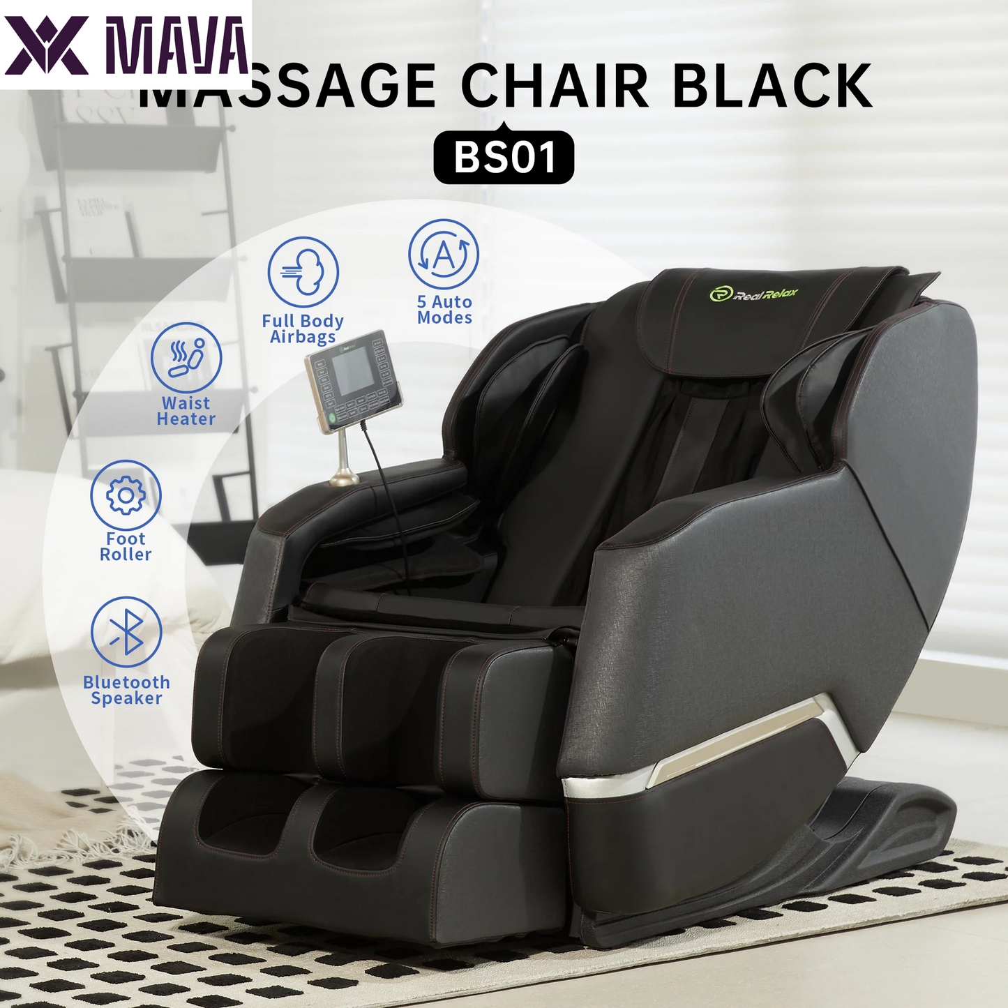 MAVA Full Body Zero Gravity Shiatsu Recliner Electric Massage Chair, Black