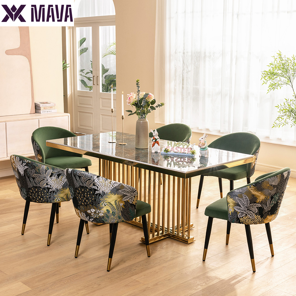 MAVA Green Upholstered Velvet Dining Chair Modern Arm Chair in Gold & Black