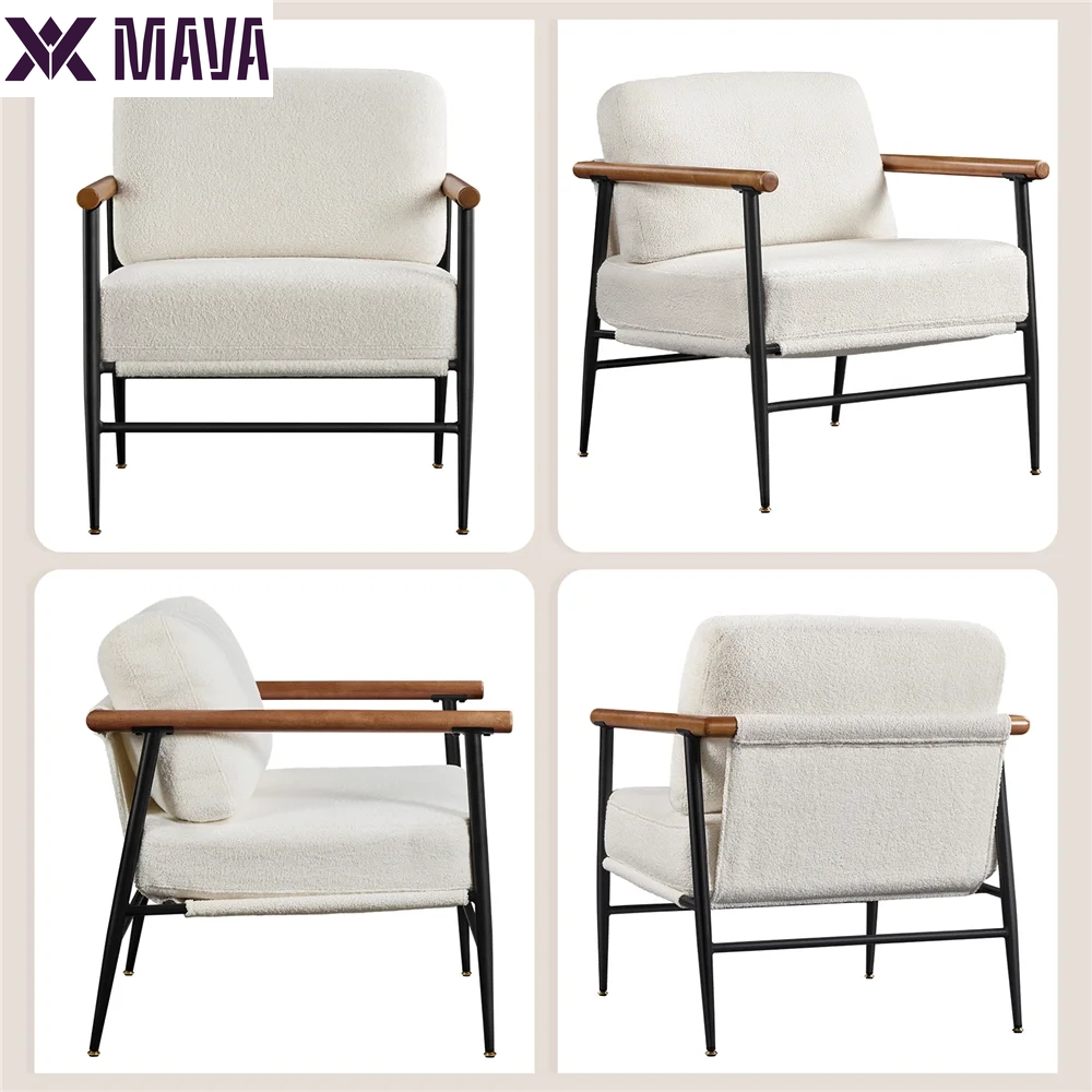 MAVA Modern Upholstered Boucle Accent Chair with Metal Frame for Living Room, Ivory