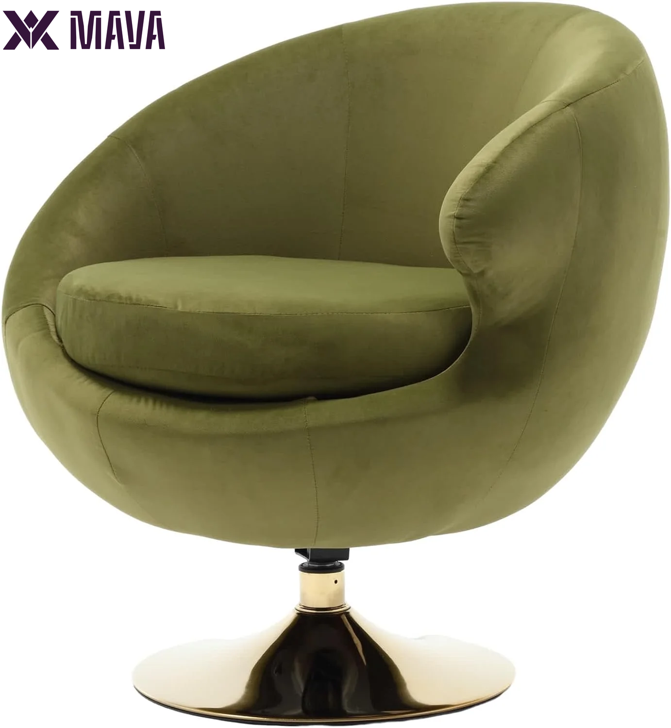 MAVA Modern round Swivel Chair, Green Velvet Accent Chair, 360 Swivel Cuddle Barrel Chair, Gold Base