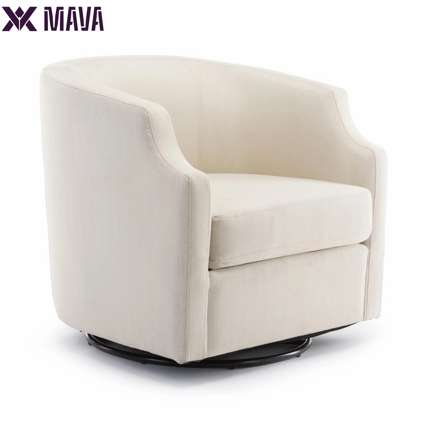 MAVA White Linen Fabric Upholstered Modern Swivel and Rocker Barrel Chair