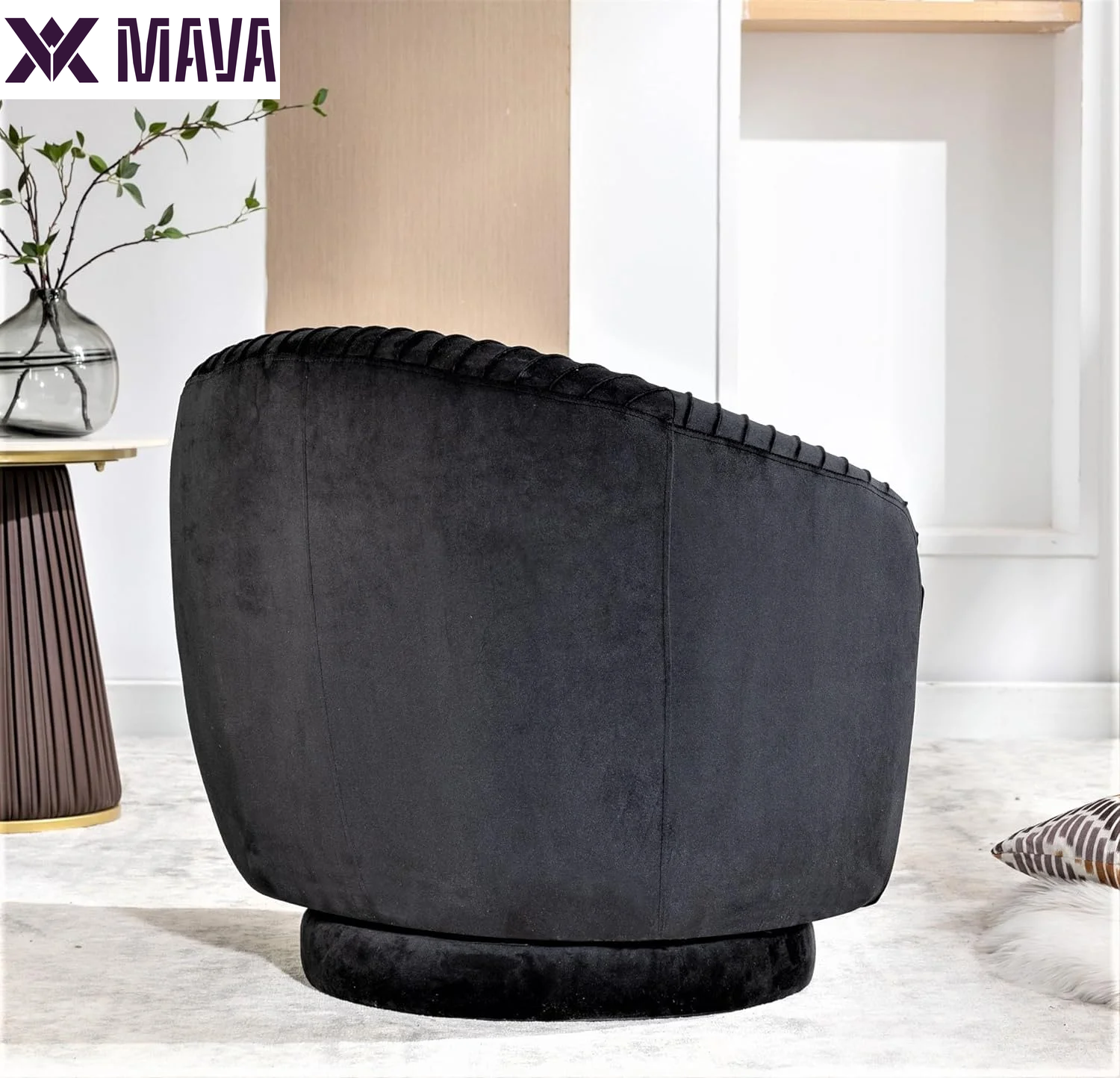 MAVA Modern Barrel Swivel Chair with Plush Velvet Upholstery and Smooth 360° Rotation