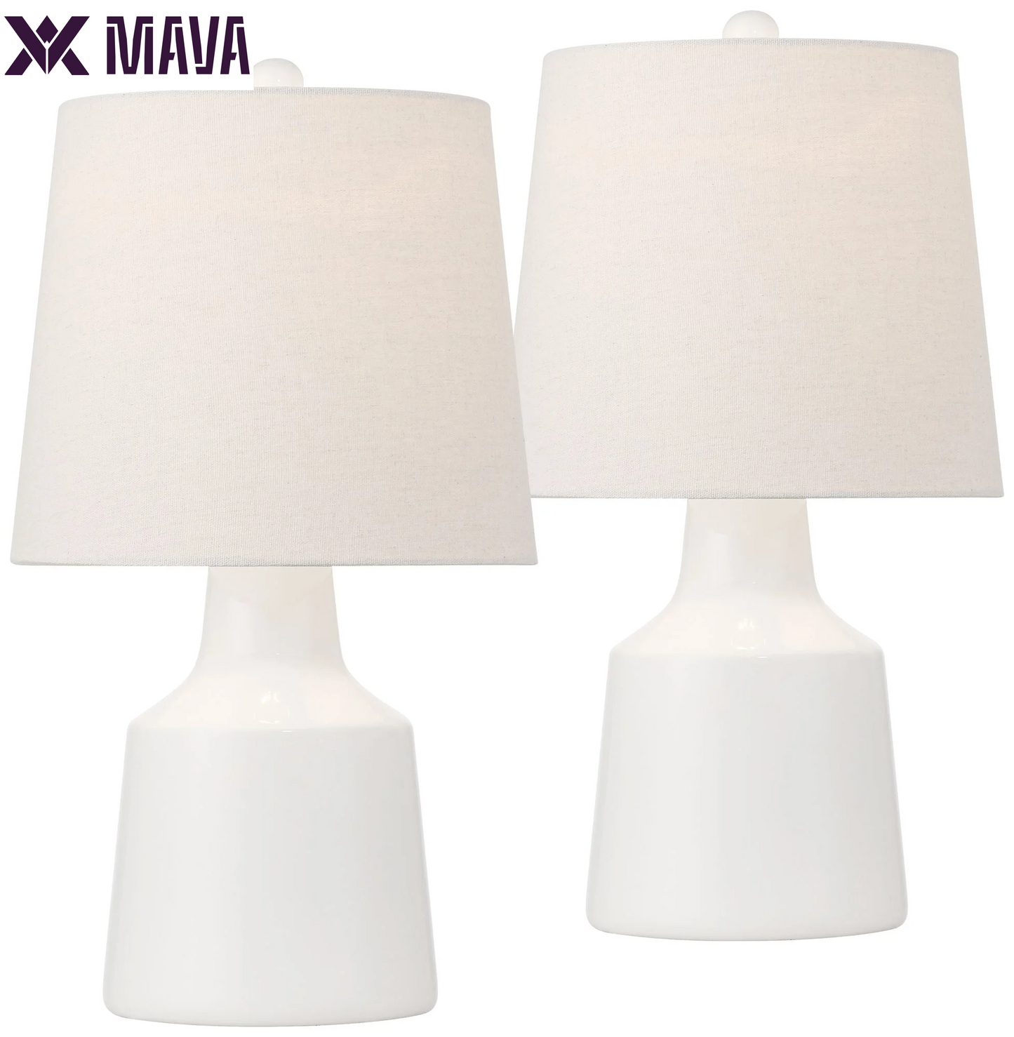 MAVA 20 1/2" High Small Modern Coastal Accent Table Lamps Set of 2 White Ceramic White Shade Living Room Bedroom