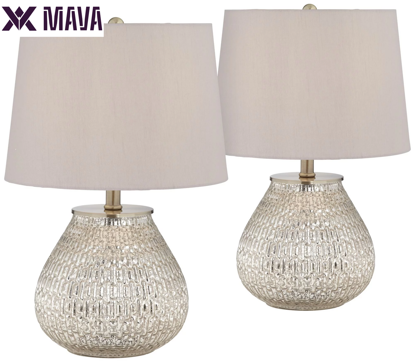 MAVA Accent Table Lamps 19 1/2" High Set of 2 Mercury Glass Teardrop Gray Drum Shade for Bedroom Bedside