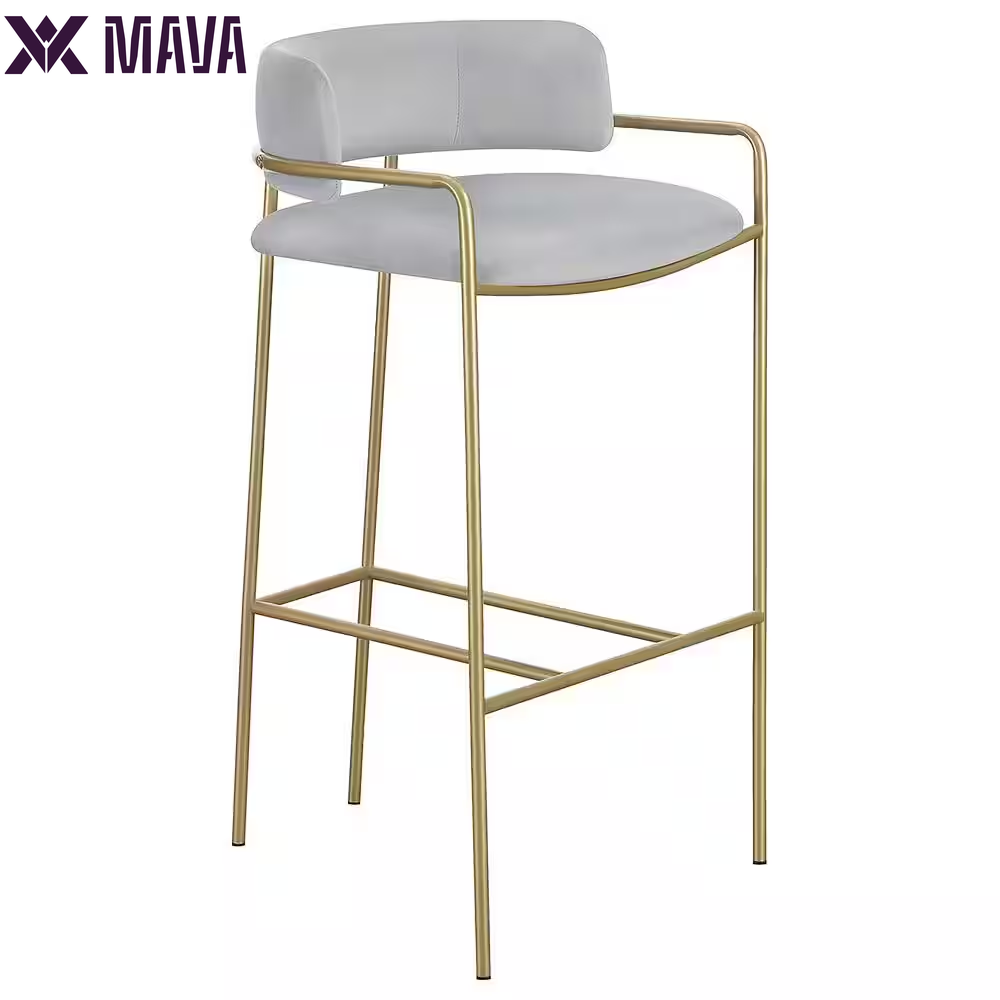 MAVA 36.5 In. H Gold and Grey Low Back Metal Frame Bar Stool with Fabric Seat