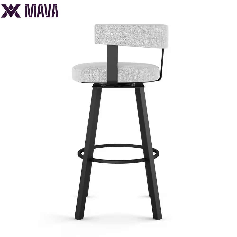 Mava 26 In. Grey White Polyester / Black Metal Swivel Counter Stool