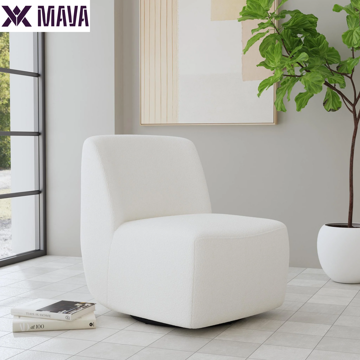 MAVA White Swivel Chair