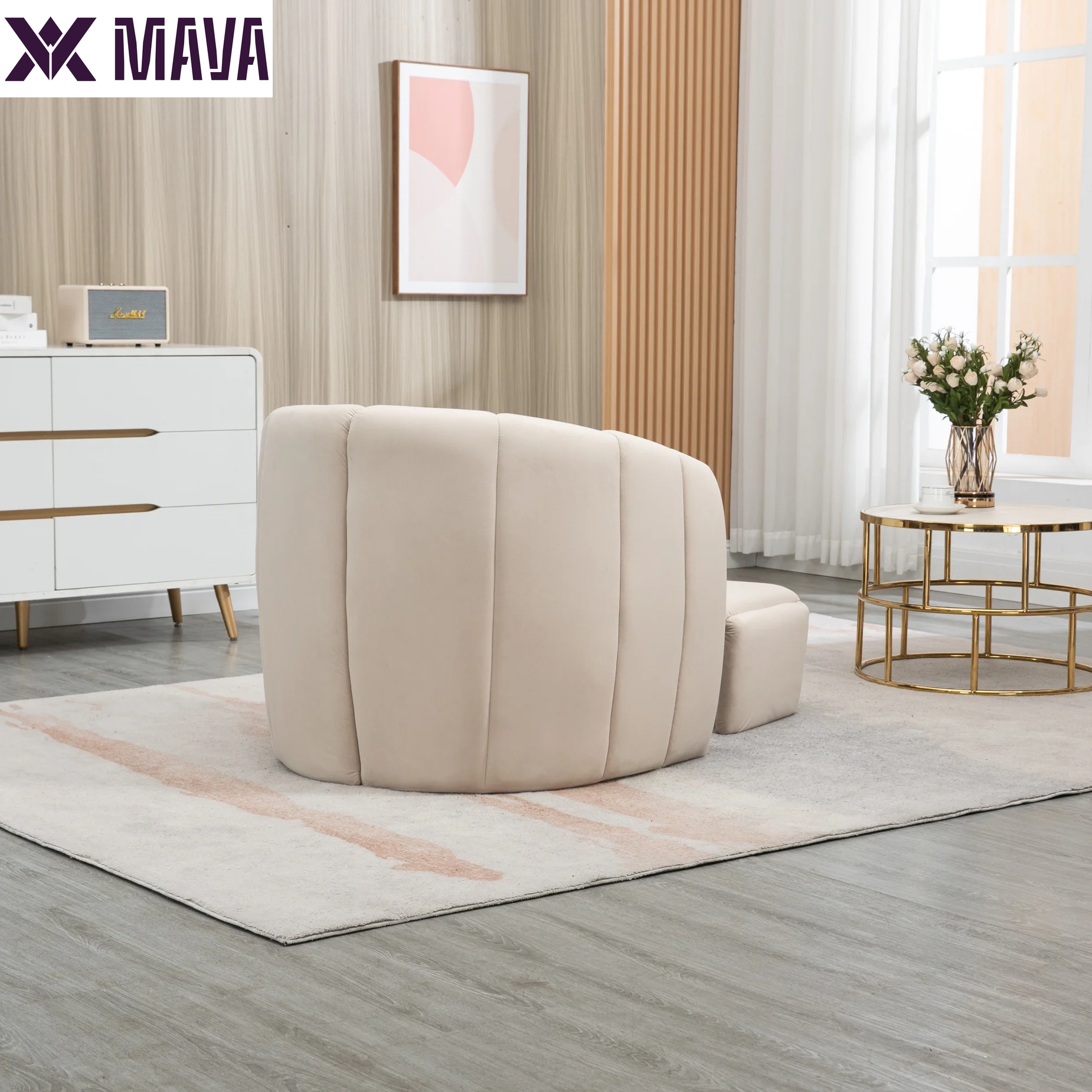 MAVA Modern Velvet Accent Chair with Ottoman, Upholstered Armchair with Wooden Frame