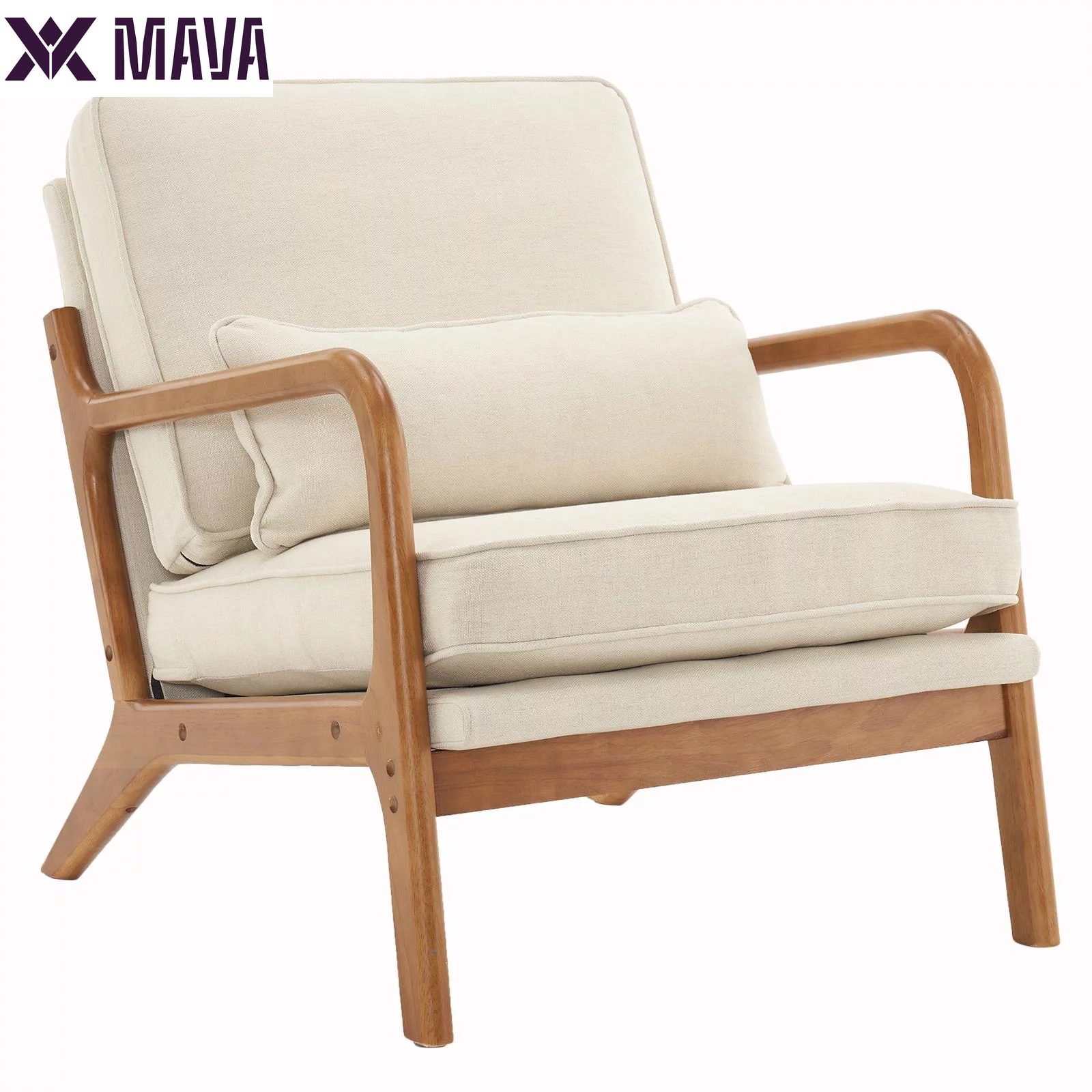 MAVA Modern Arm Chair Linen Fabric Upholstered Comfy Reading Accent Chair with Solid Wood Frame Beige